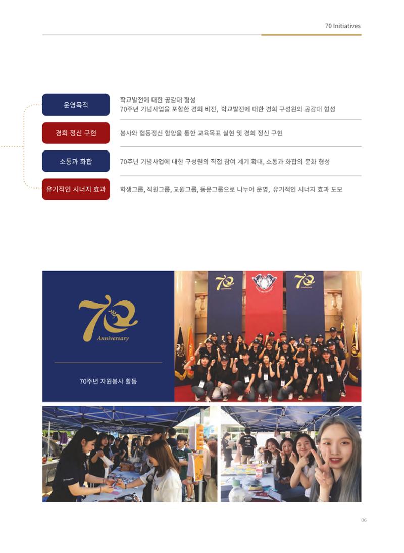 경희대학교 개교 70주년 기념 행사 책자 7페이지