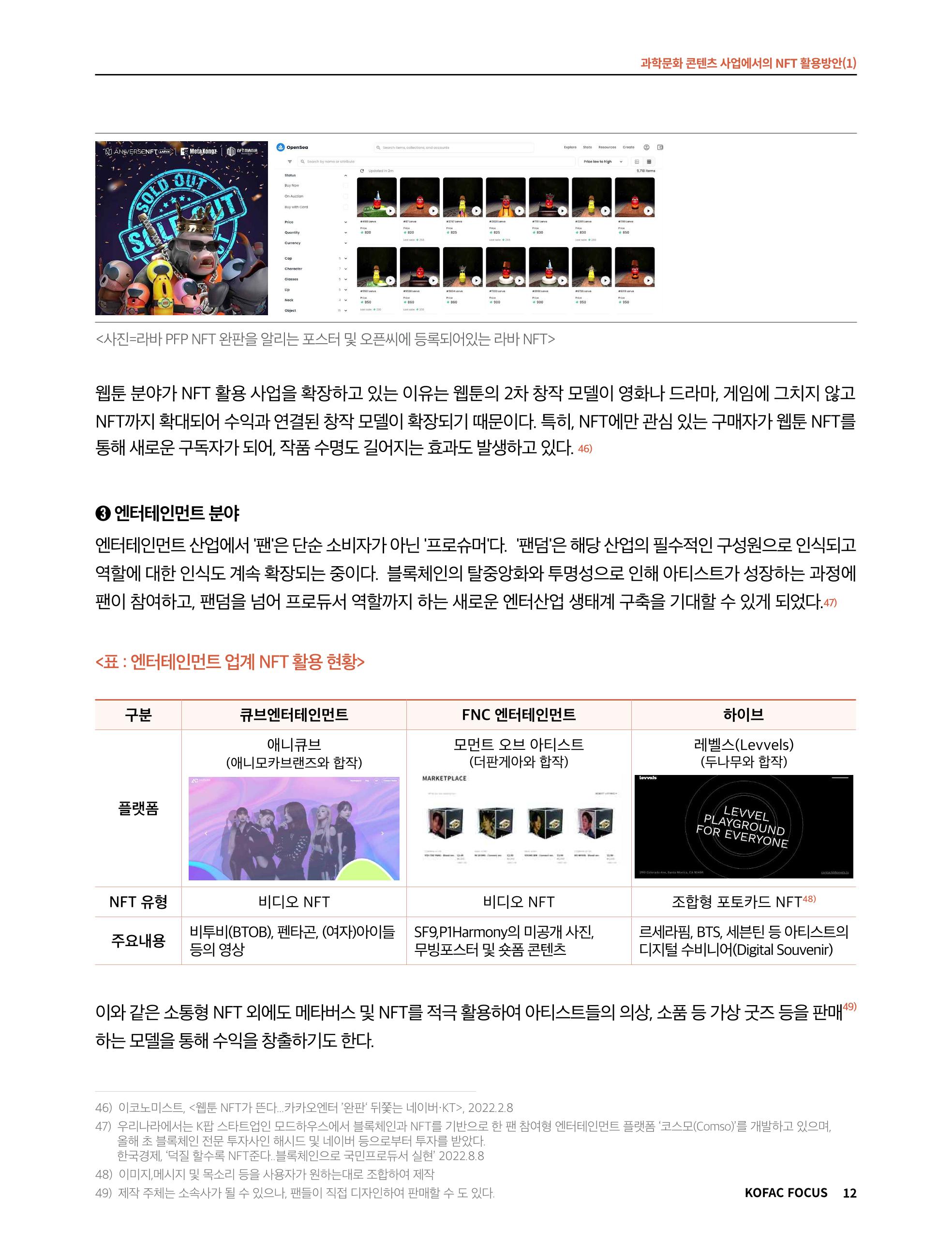 49호 코팩 포커스 _ 과학문화 콘텐츠 사업에서의 NFT 활용방안(1)  12페이지