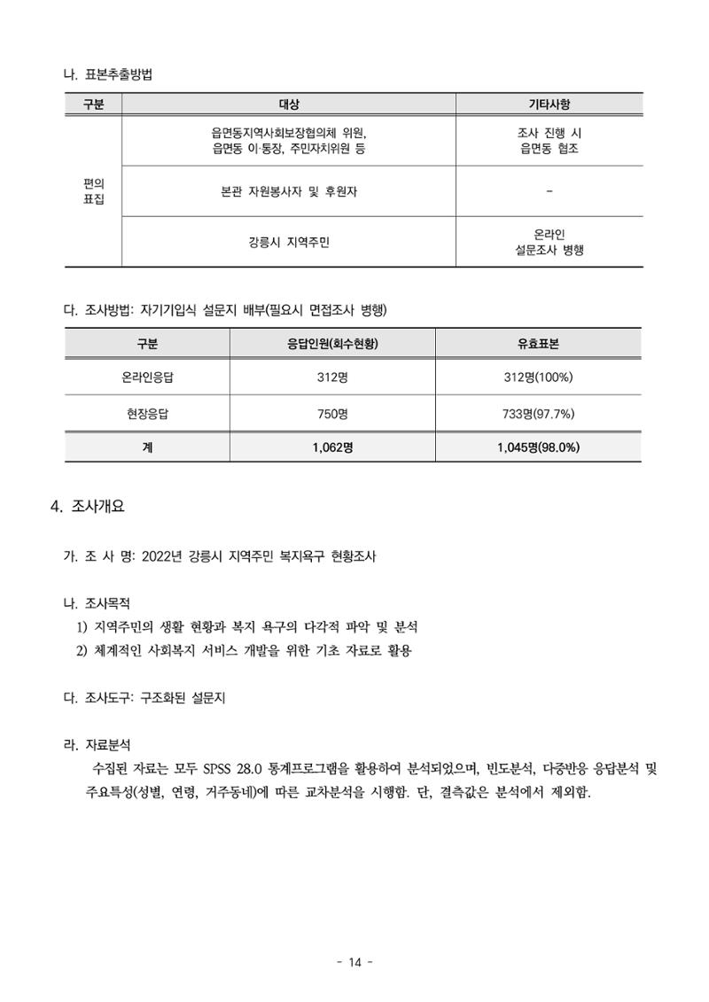 2022년 강릉종합사회복지관 지역사회 욕구조사 결과보고서 14페이지