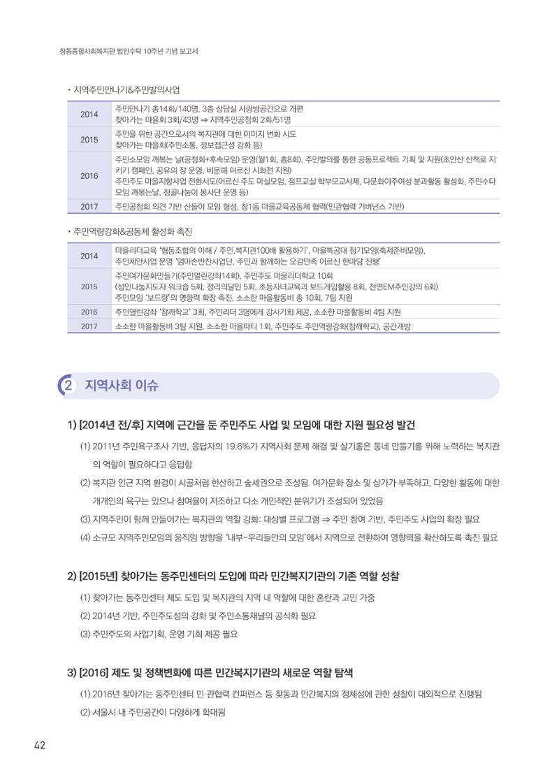 창동종합사회복지관 법인수탁 10주년 기념보고서 42페이지