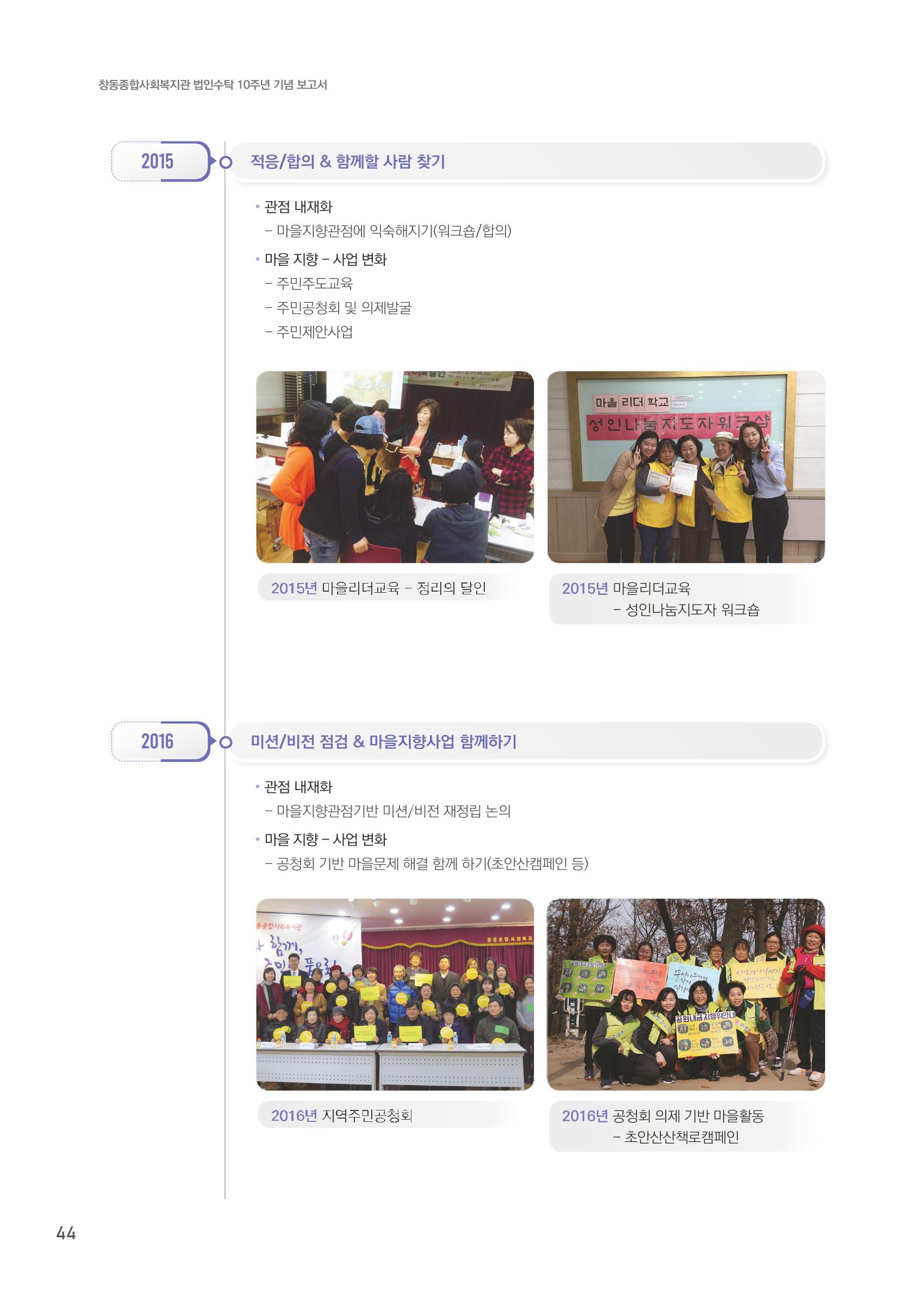 창동종합사회복지관 법인수탁 10주년 기념보고서 44페이지