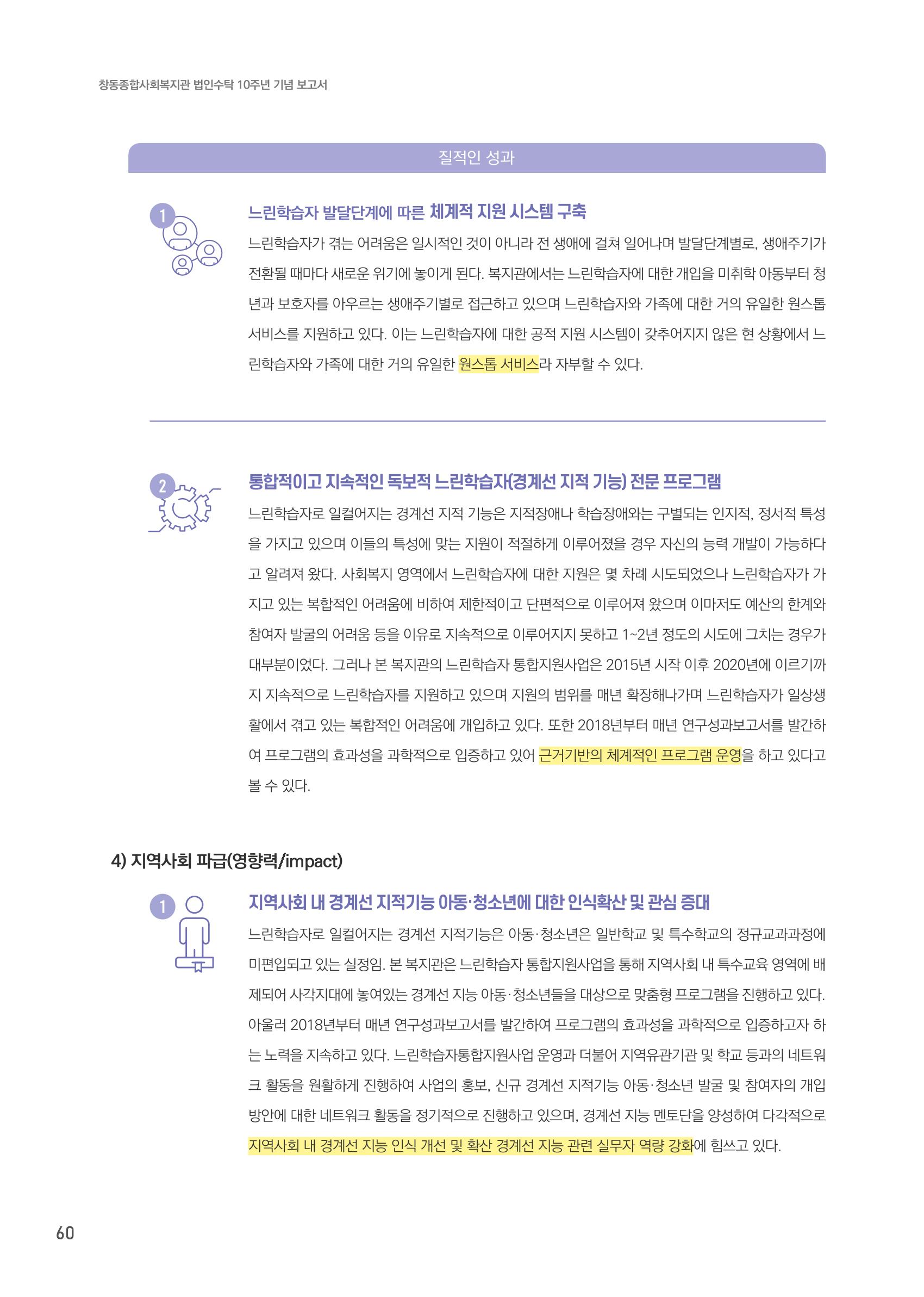 창동종합사회복지관 법인수탁 10주년 기념보고서 60페이지