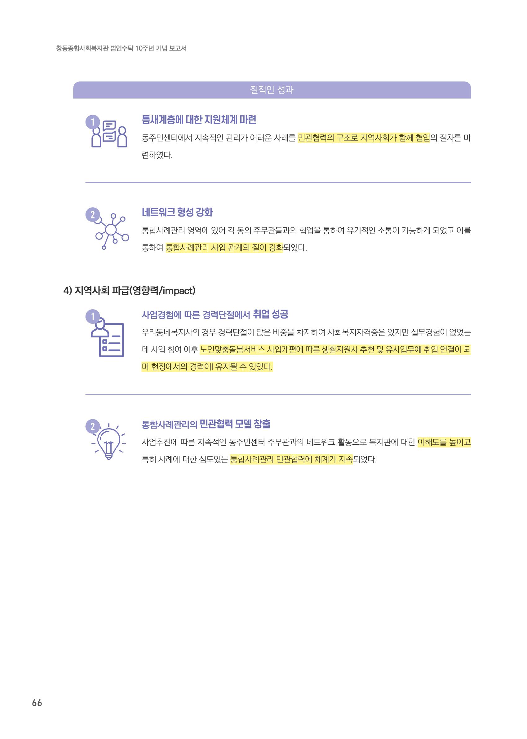 창동종합사회복지관 법인수탁 10주년 기념보고서 66페이지