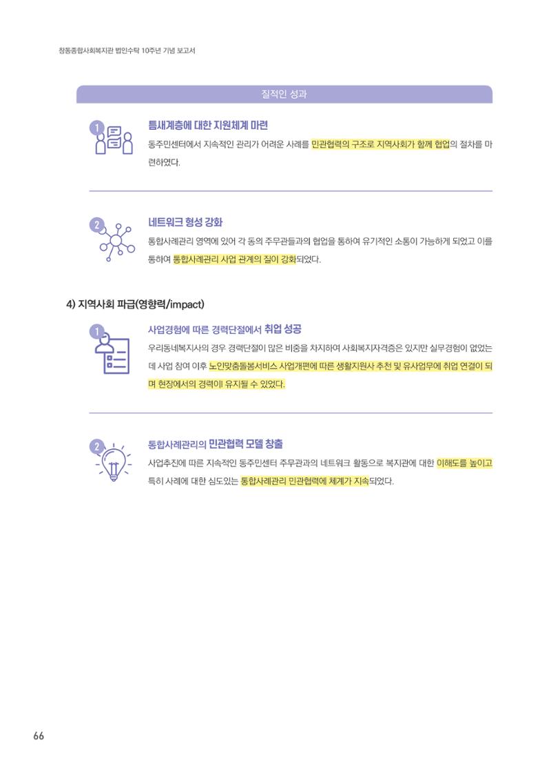 창동종합사회복지관 법인수탁 10주년 기념보고서 66페이지