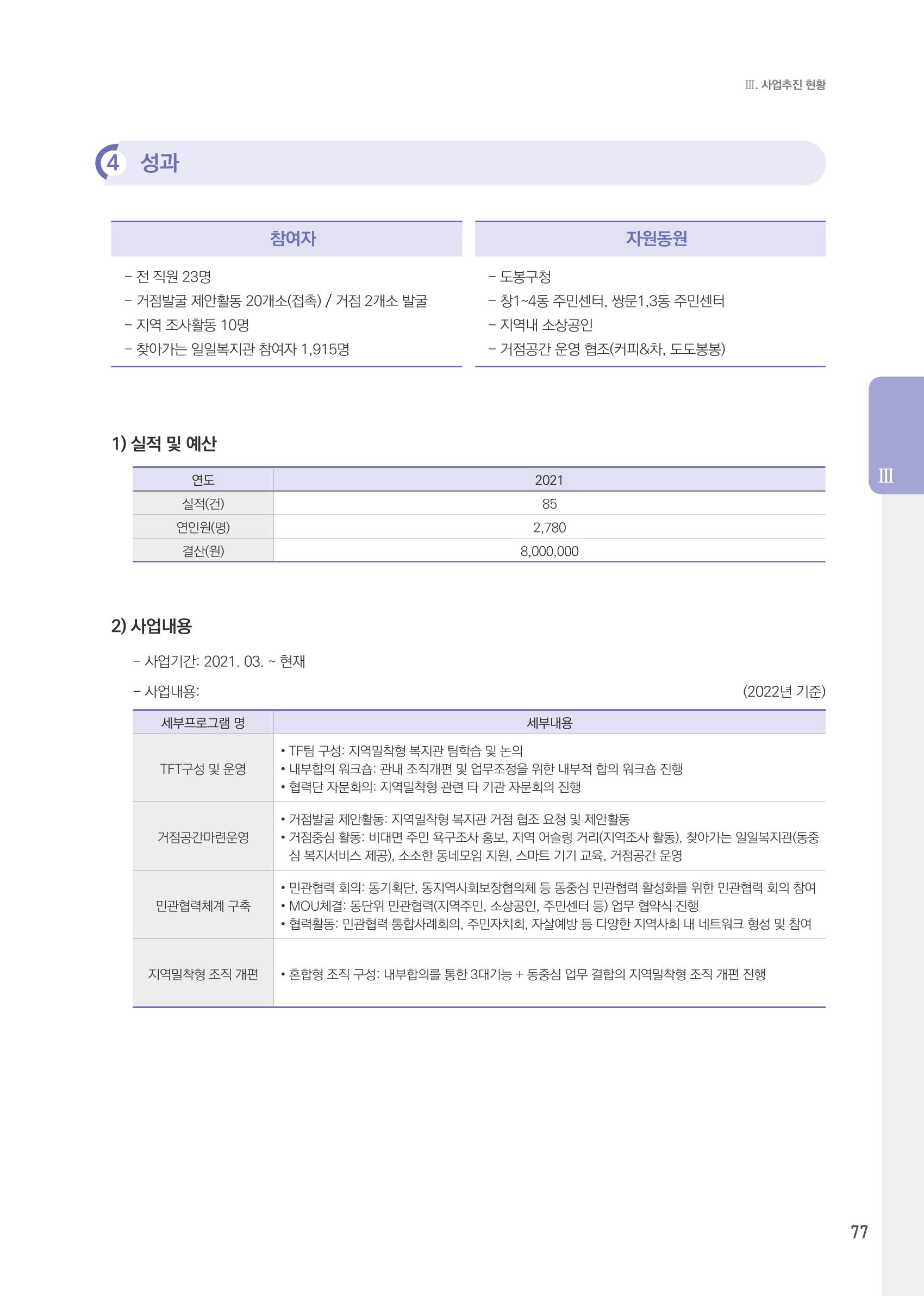 창동종합사회복지관 법인수탁 10주년 기념보고서 77페이지