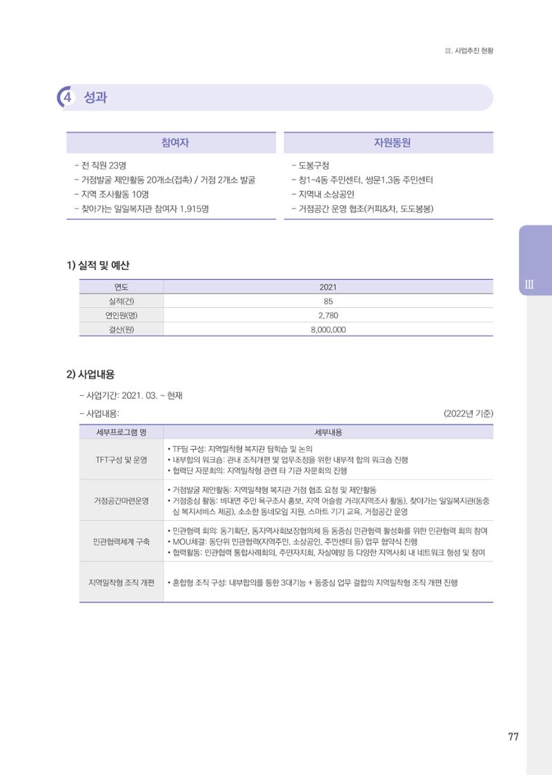 창동종합사회복지관 법인수탁 10주년 기념보고서 77페이지
