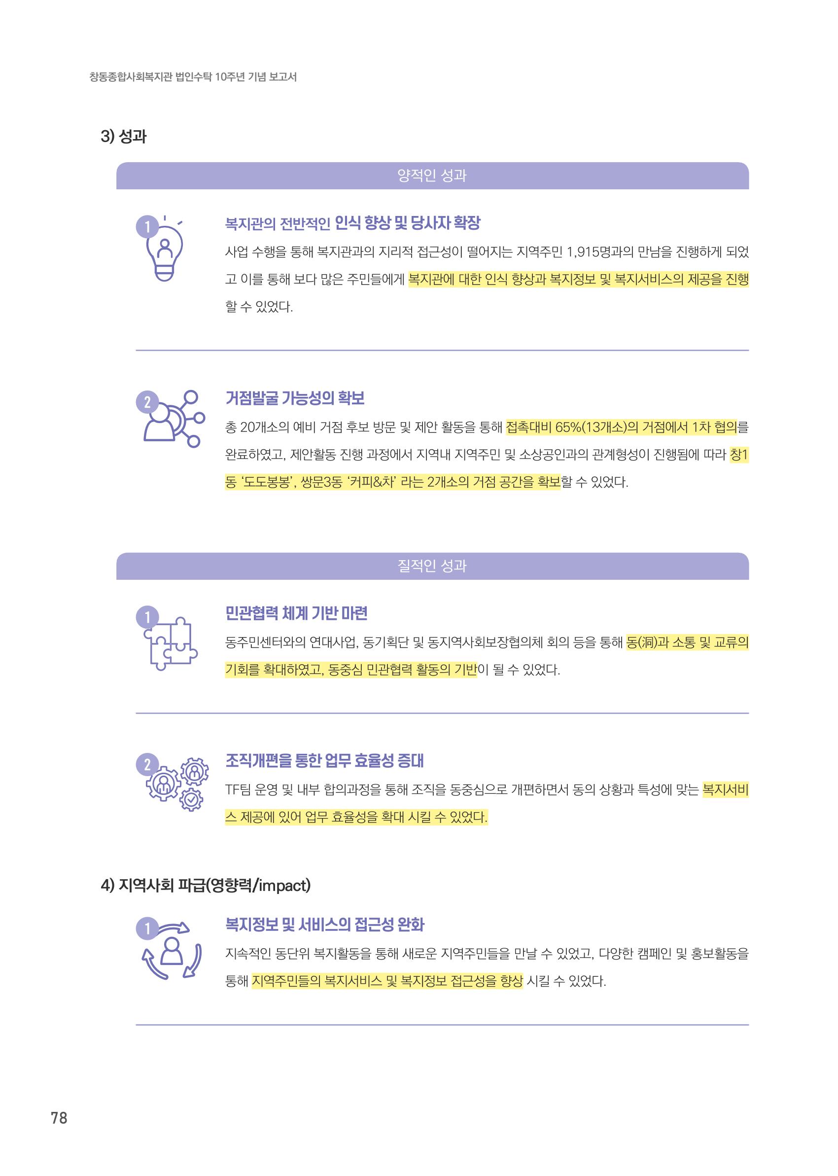 창동종합사회복지관 법인수탁 10주년 기념보고서 78페이지