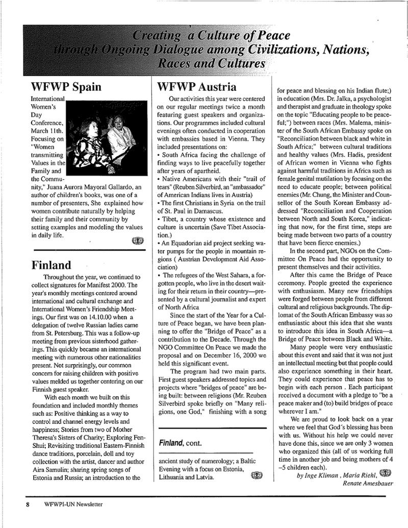 2001년 봄 WFWP 유엔 뉴스레터 8페이지