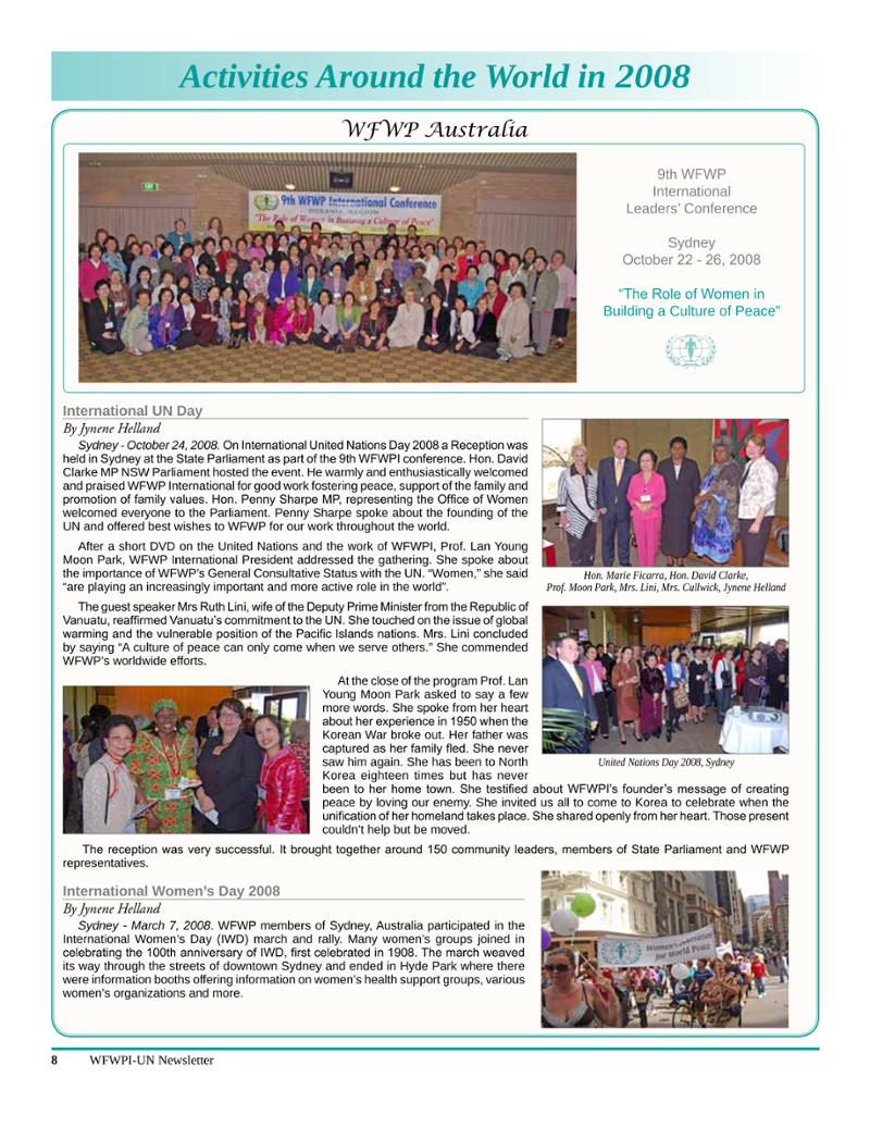 2009년 봄 WFWP 유엔 뉴스레터 8페이지