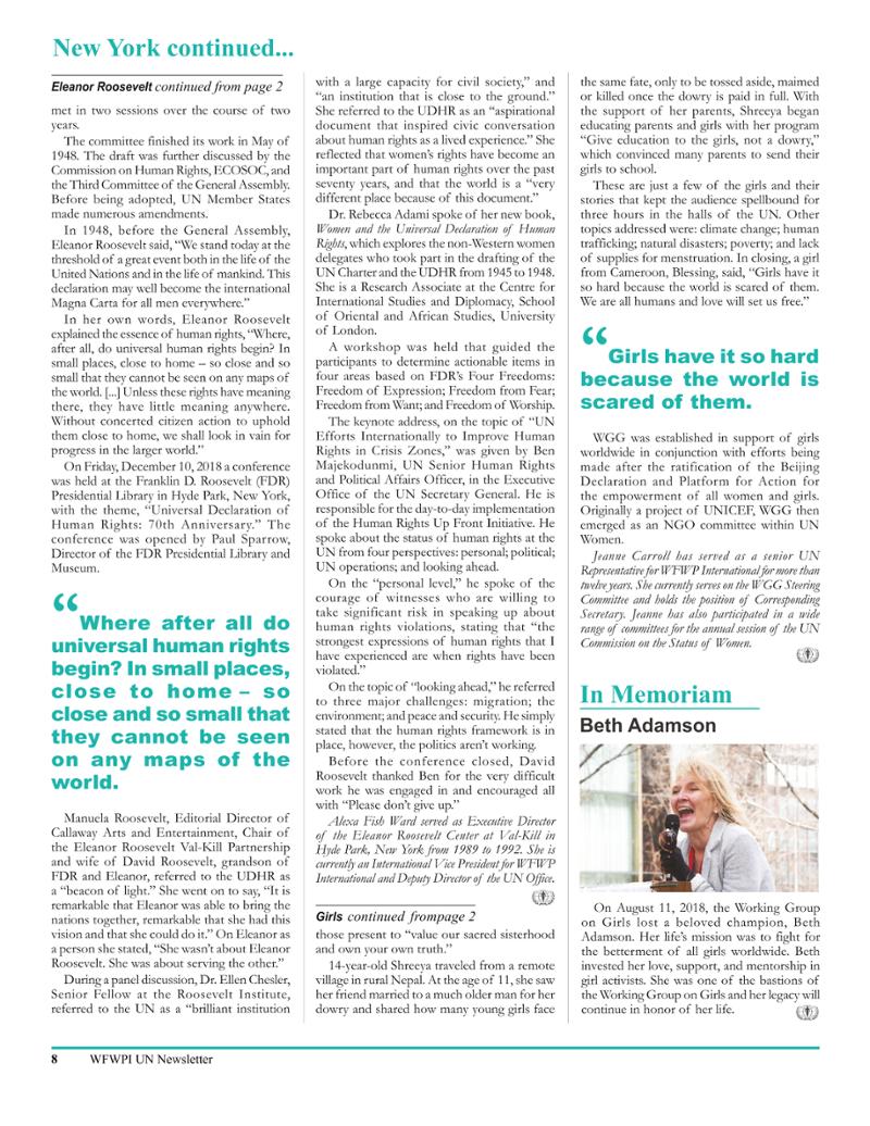 2018년 WFWP 유엔 뉴스레터 #36 8페이지