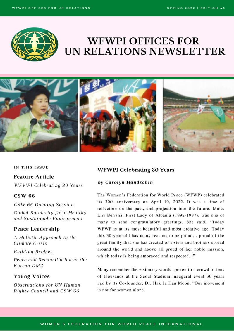2022년 WFWP 유엔 뉴스레터 #44 1페이지