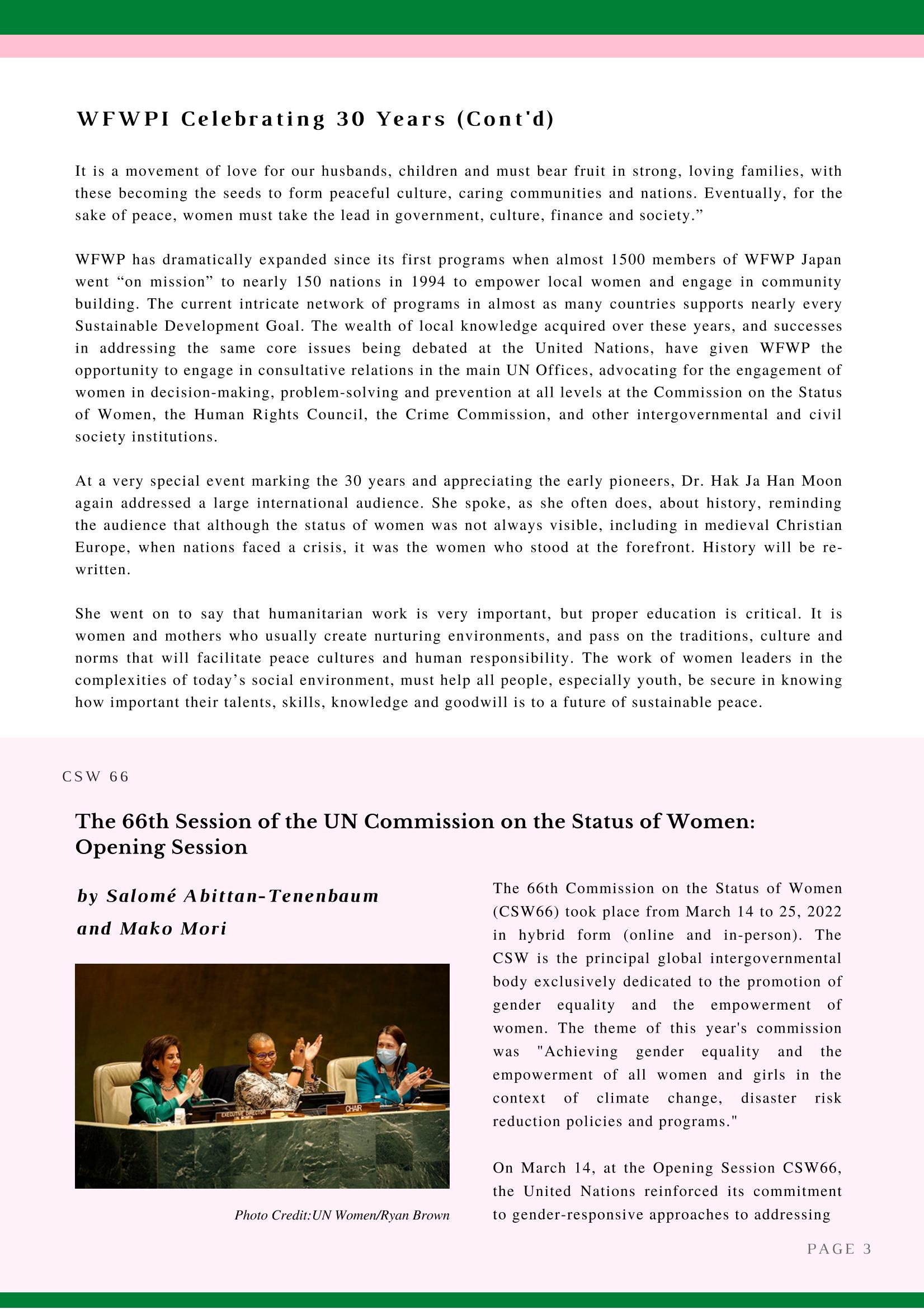 2022년 WFWP 유엔 뉴스레터 #44 3페이지