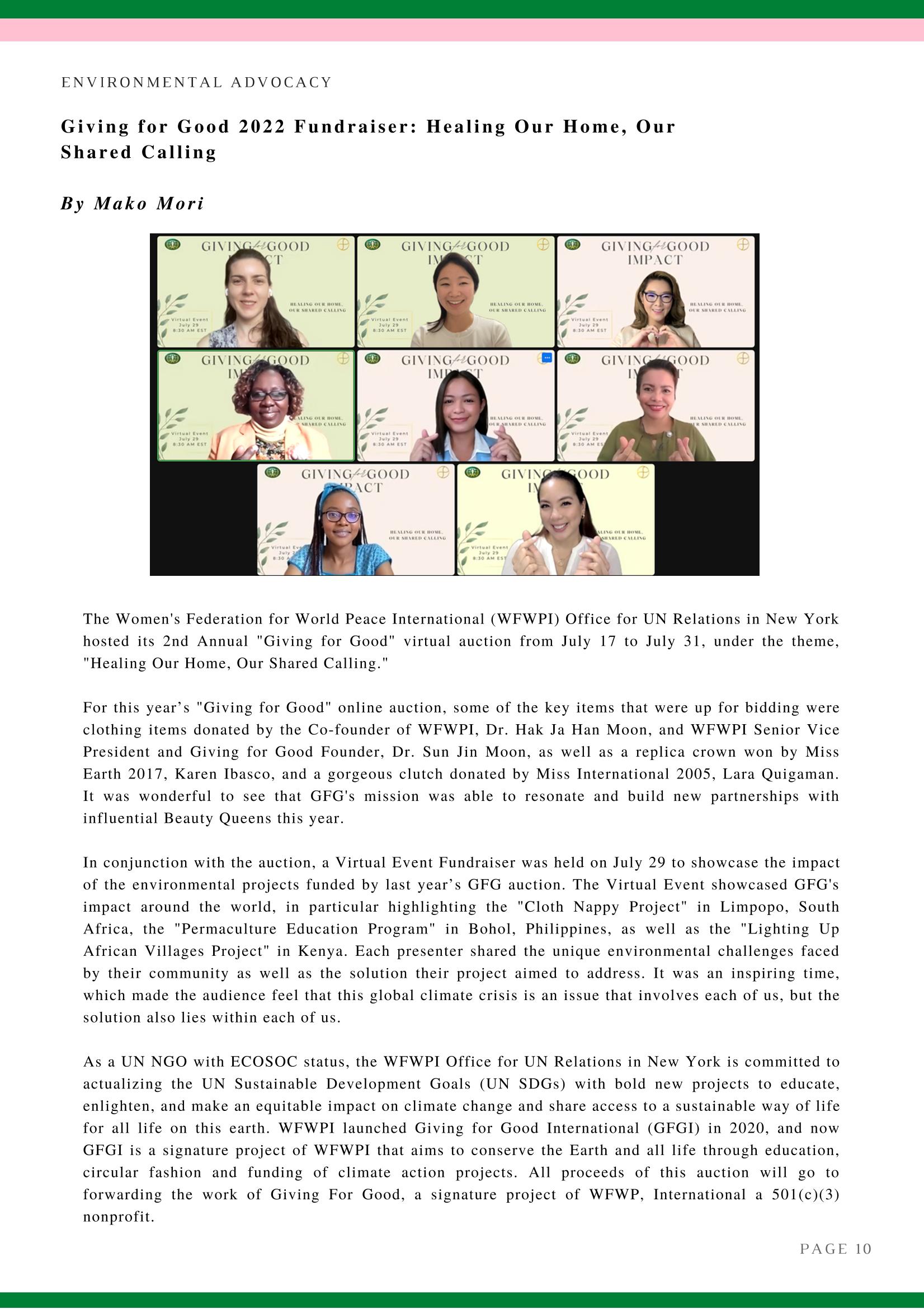 2022년 WFWP 유엔 뉴스레터 #45 10페이지