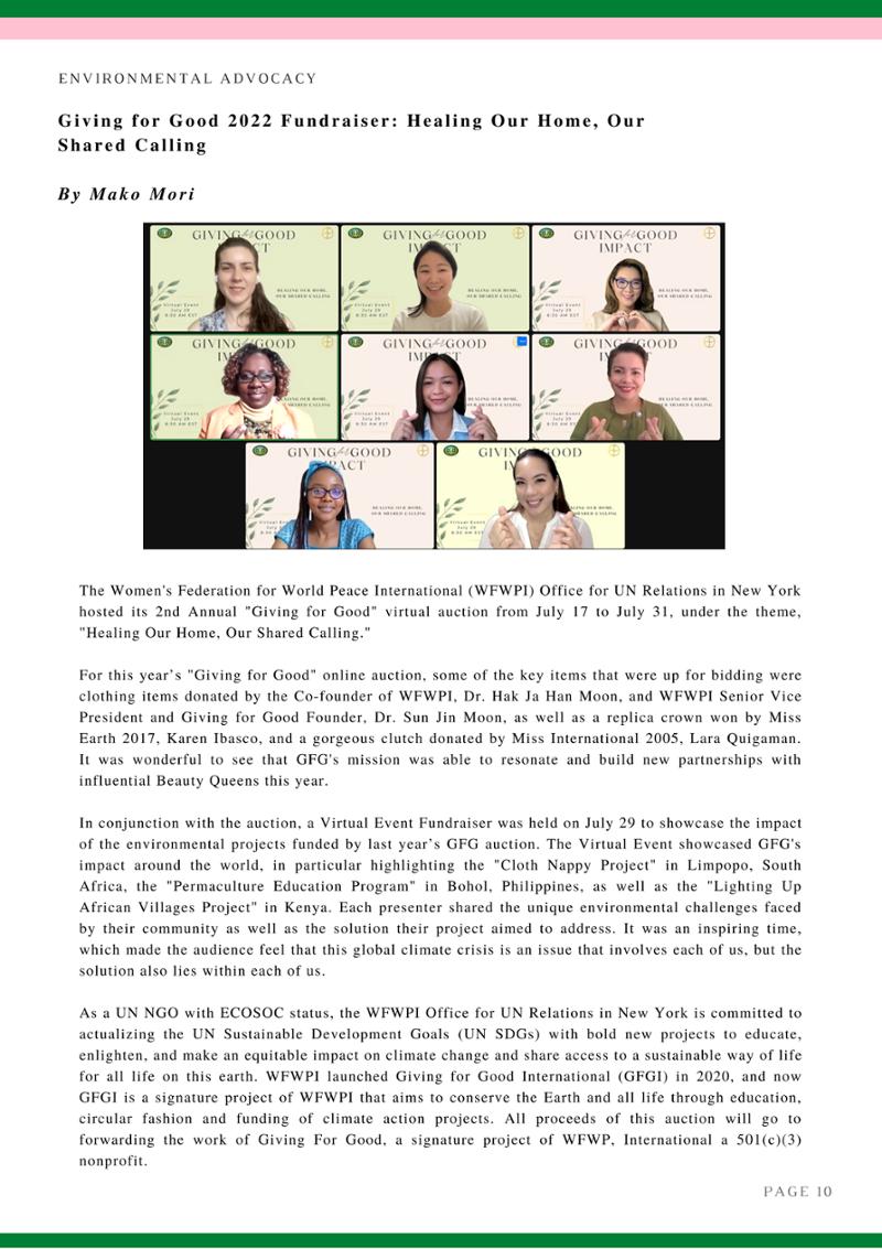 2022년 WFWP 유엔 뉴스레터 #45 10페이지