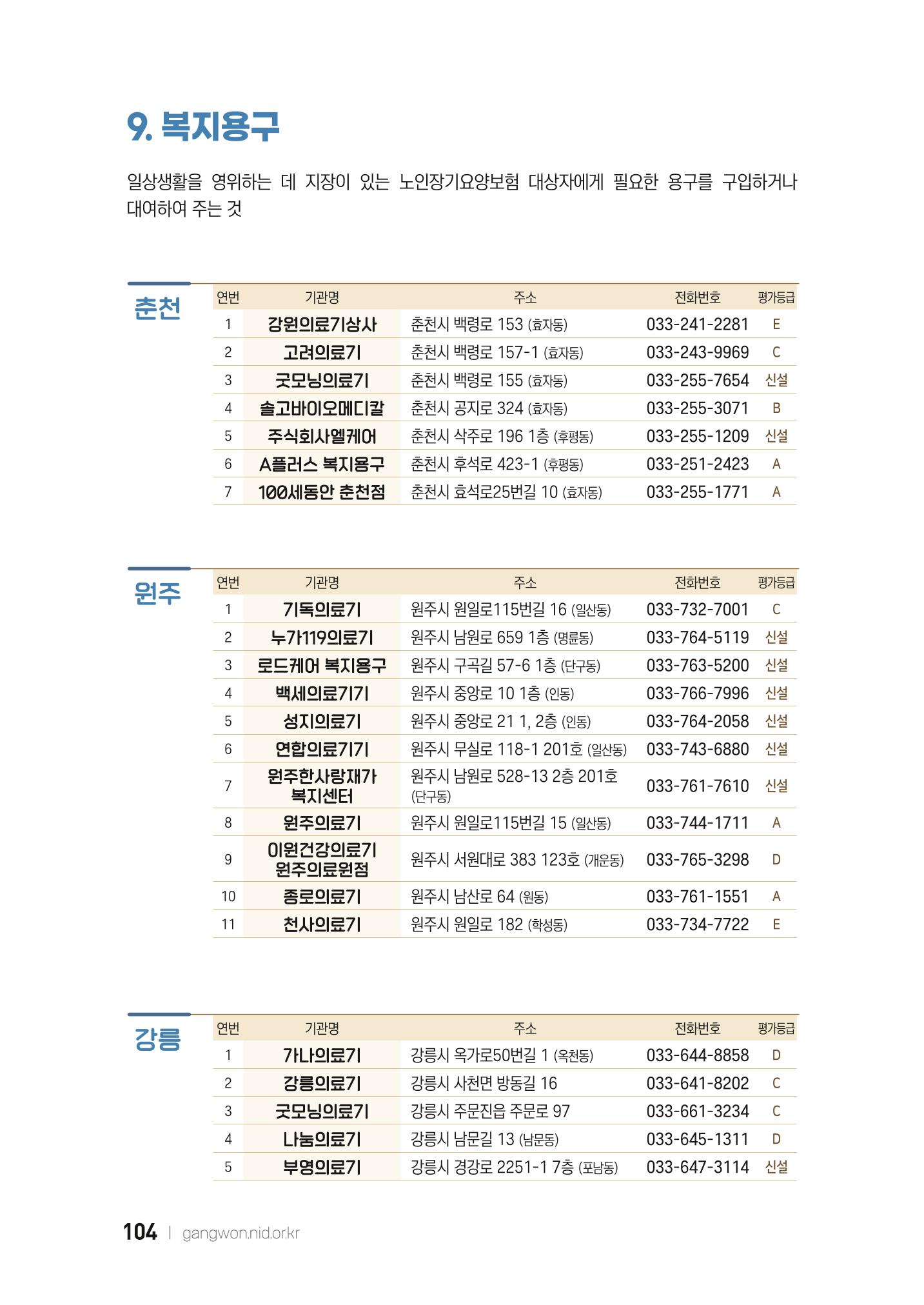 2022 강원도 치매환자 및 노인을 위한 자원 현황 안내서 104페이지