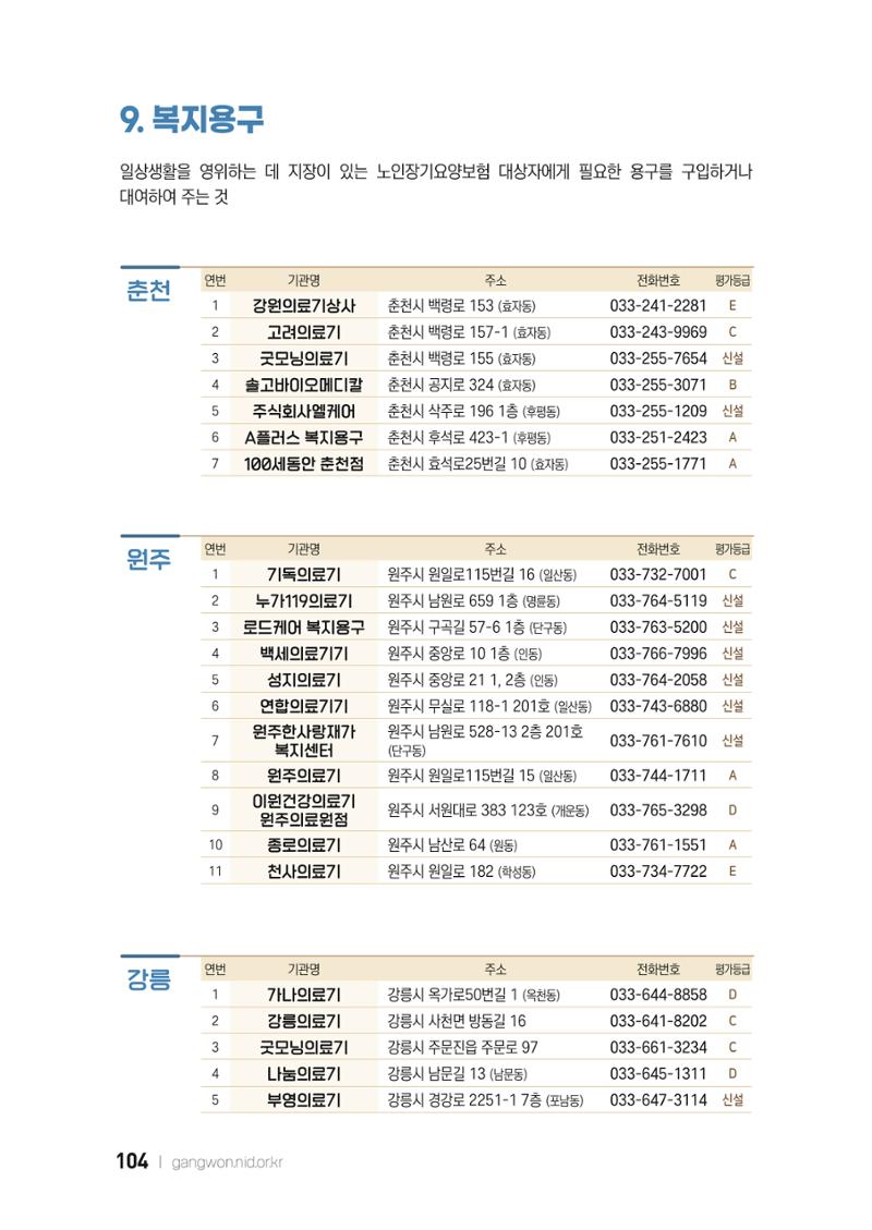 2022 강원도 치매환자 및 노인을 위한 자원 현황 안내서 104페이지