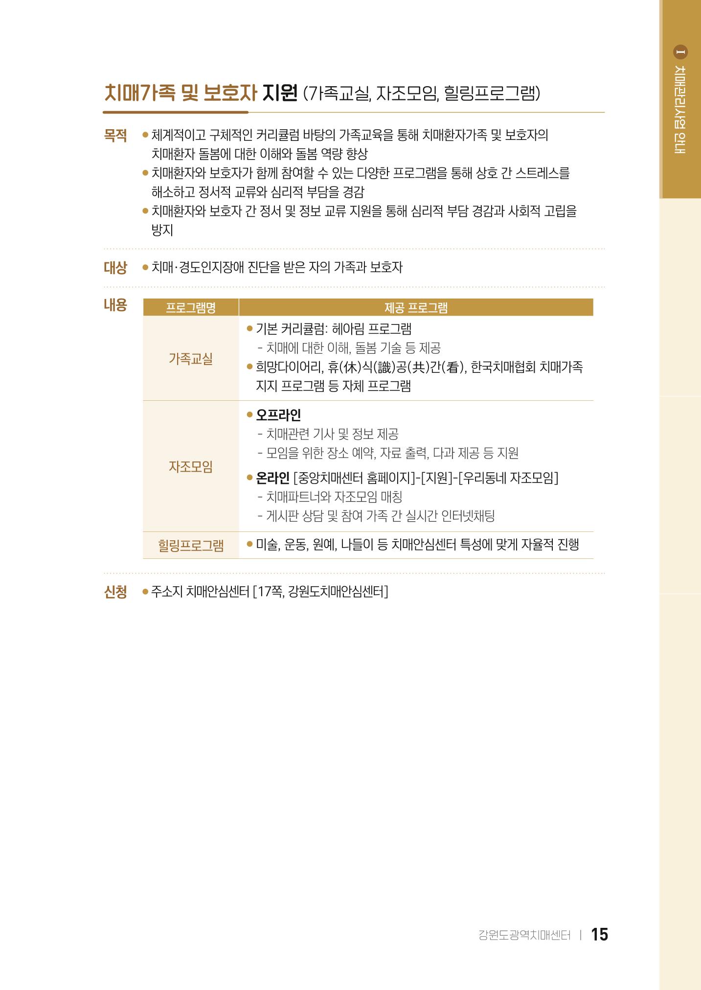 2022 강원도 치매환자 및 노인을 위한 자원 현황 안내서 15페이지