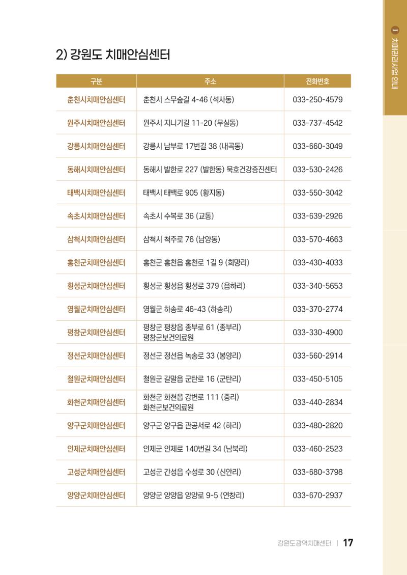 2022 강원도 치매환자 및 노인을 위한 자원 현황 안내서 17페이지