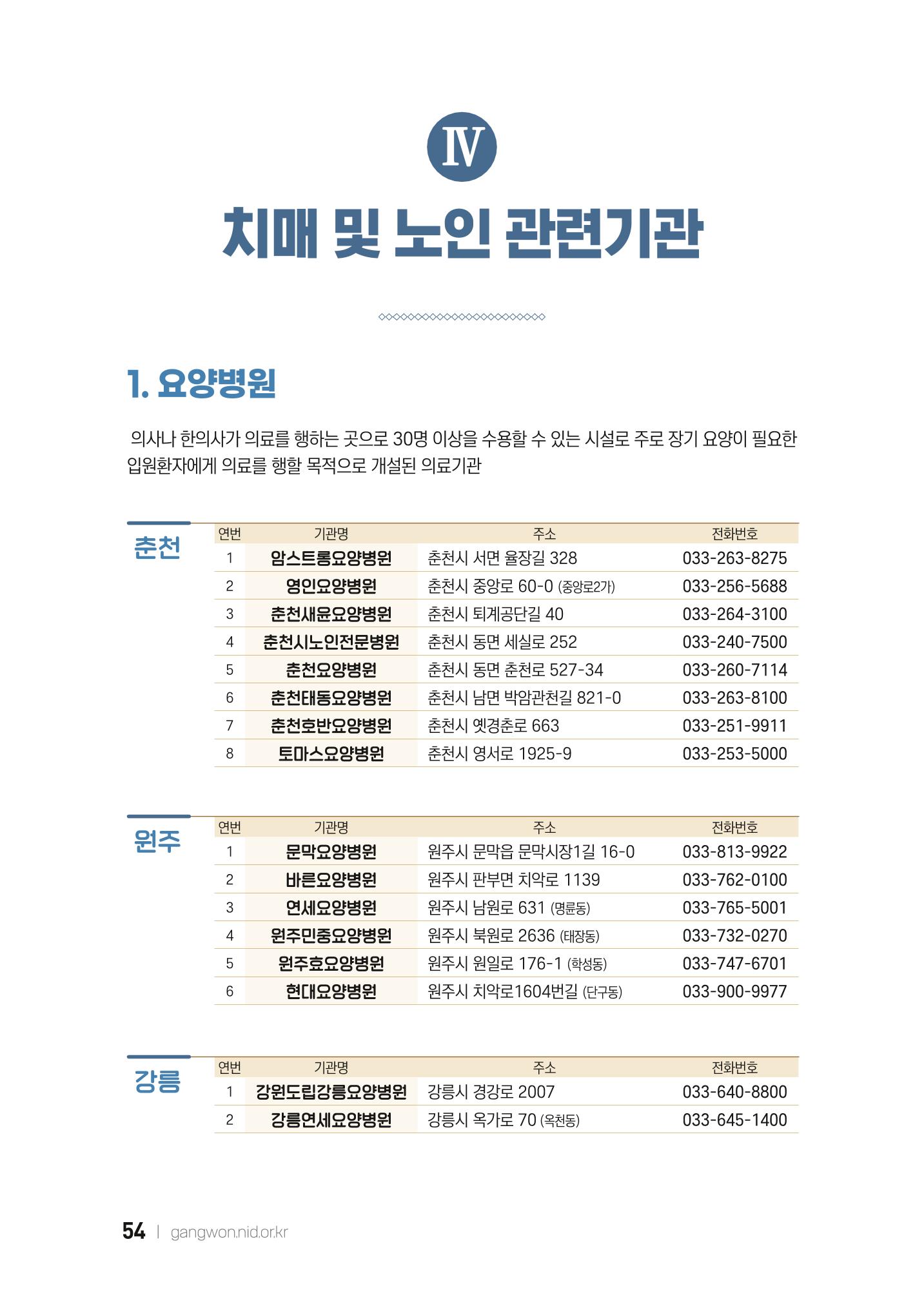 2022 강원도 치매환자 및 노인을 위한 자원 현황 안내서 54페이지