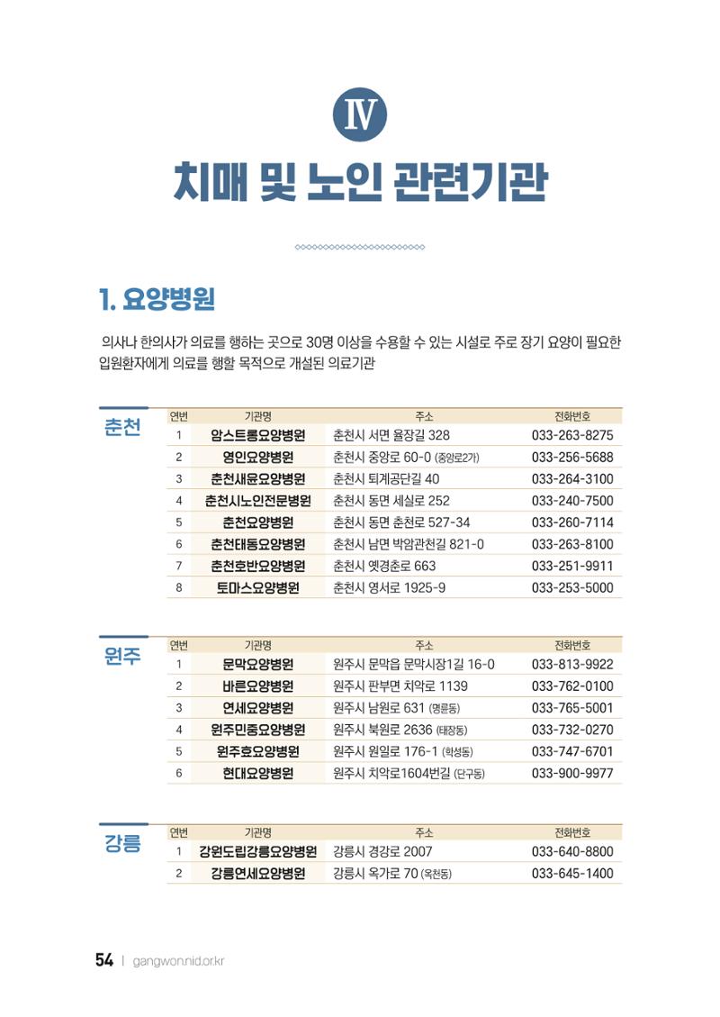 2022 강원도 치매환자 및 노인을 위한 자원 현황 안내서 54페이지