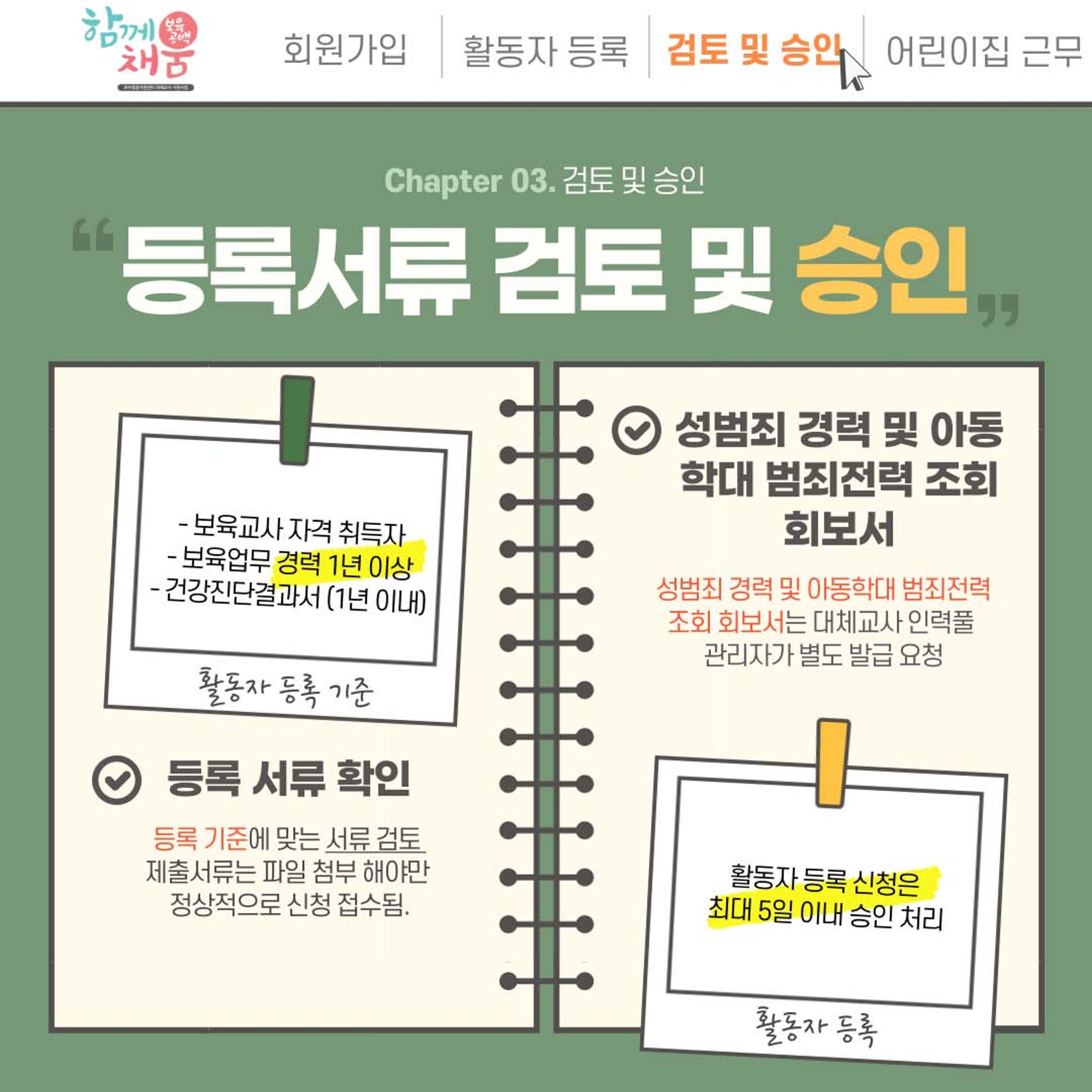 대체교사 인력풀 보육인 활동자 등록방법 4페이지
