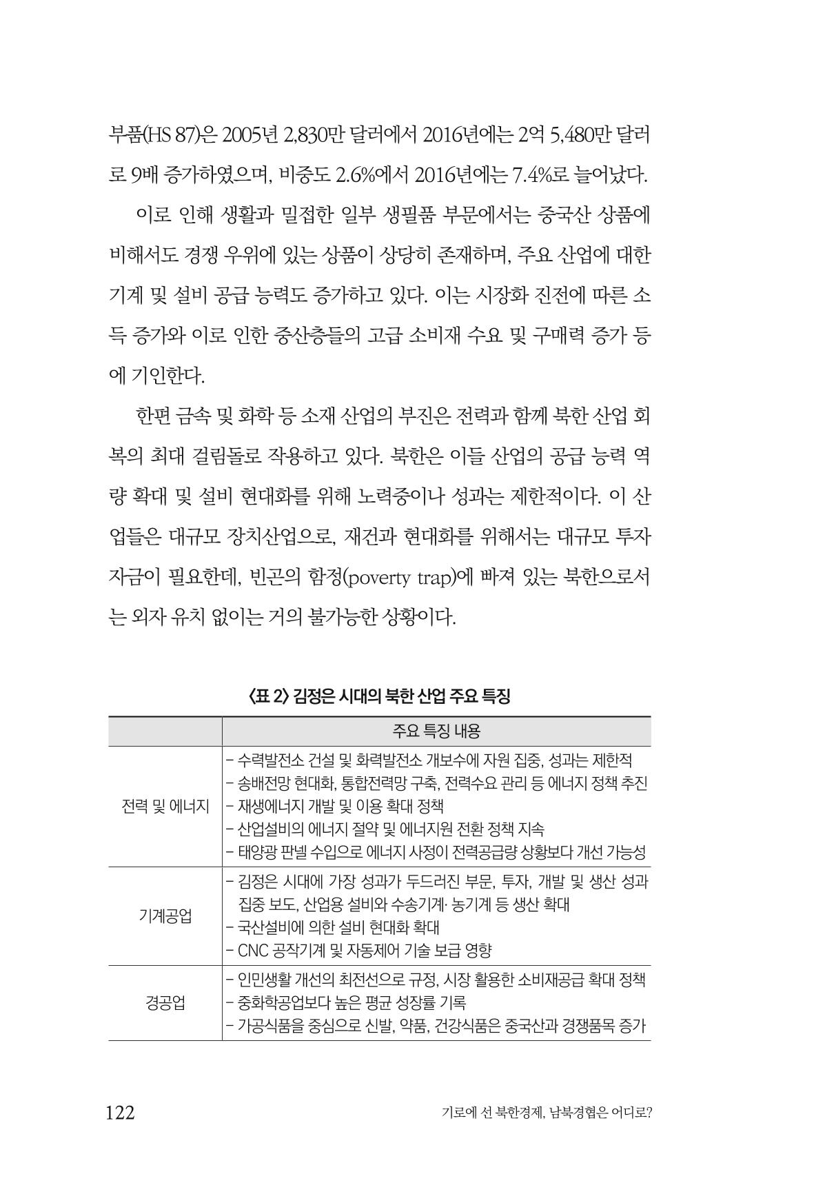한백통일경제연구 창간호 '기로에 선 북한경제, 남북경협은 어디로?' 122페이지