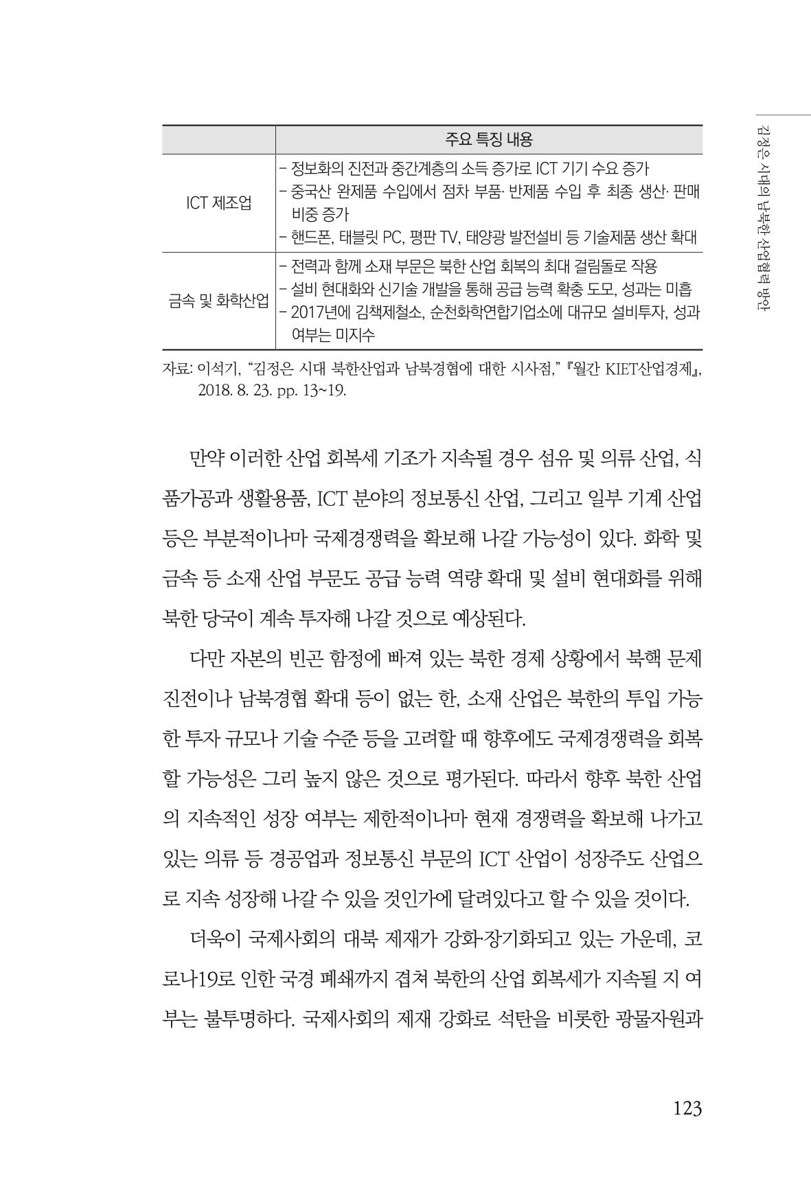 한백통일경제연구 창간호 '기로에 선 북한경제, 남북경협은 어디로?' 123페이지