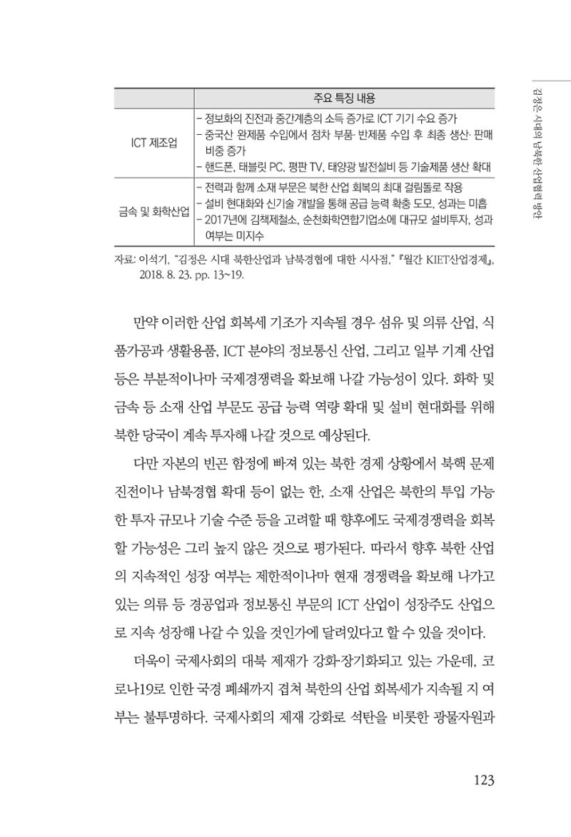한백통일경제연구 창간호 '기로에 선 북한경제, 남북경협은 어디로?' 123페이지