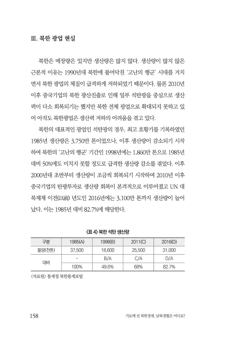 한백통일경제연구 창간호 '기로에 선 북한경제, 남북경협은 어디로?' 158페이지