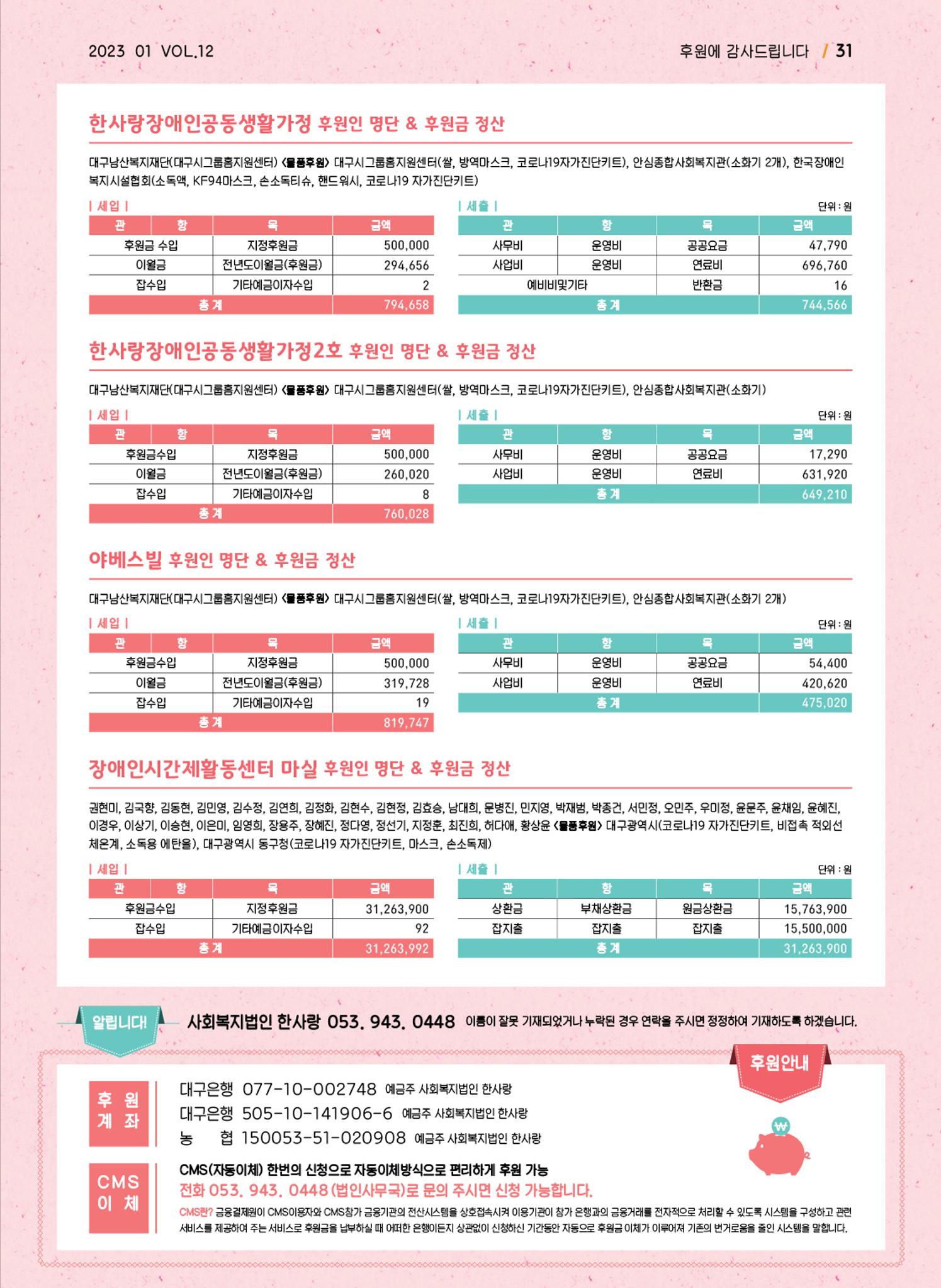 사회복지법인 한사랑 소식지 12호 31페이지