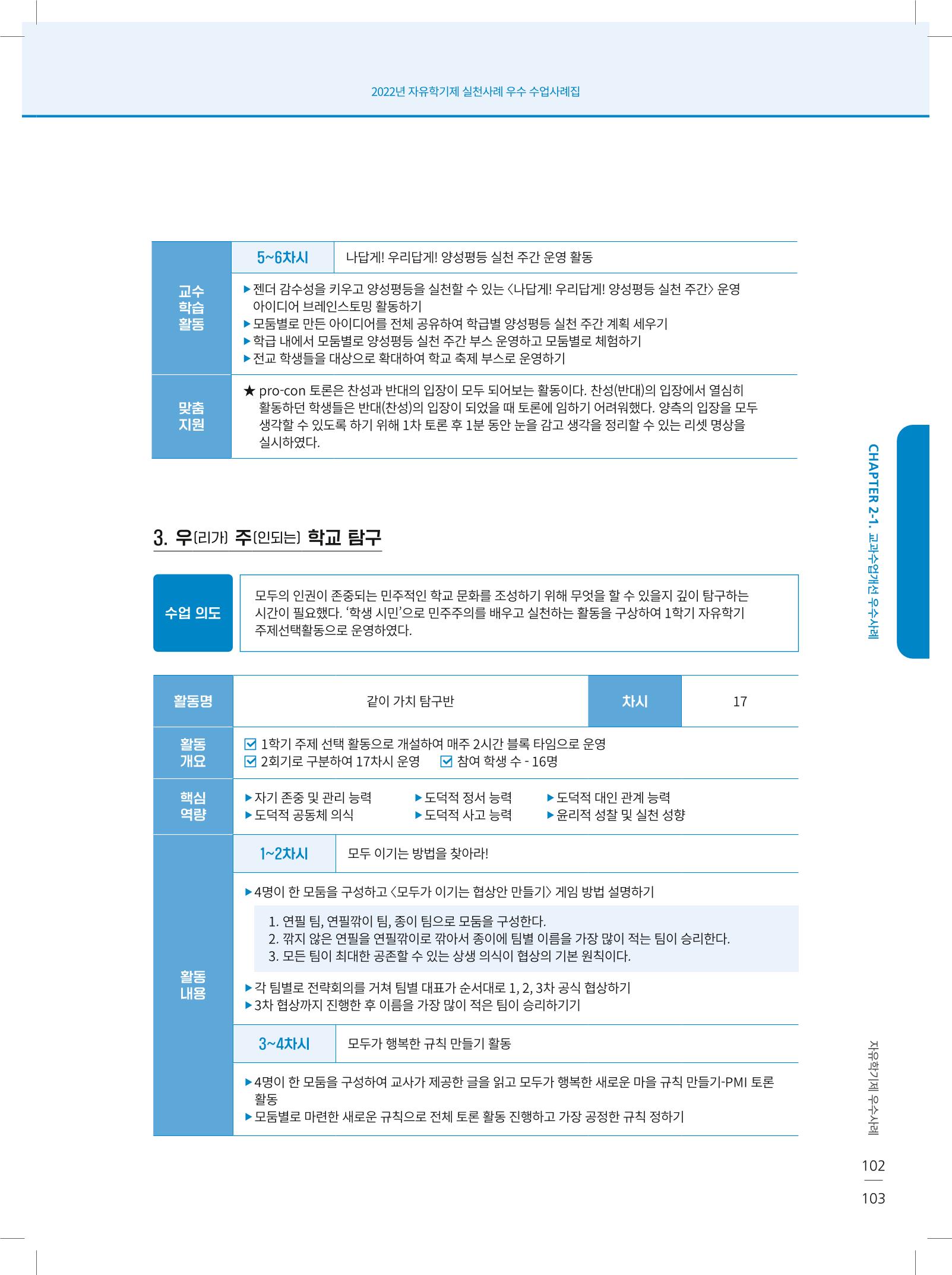 2022년 자유학기제 실천사례 연구대회 수업사례집 103페이지