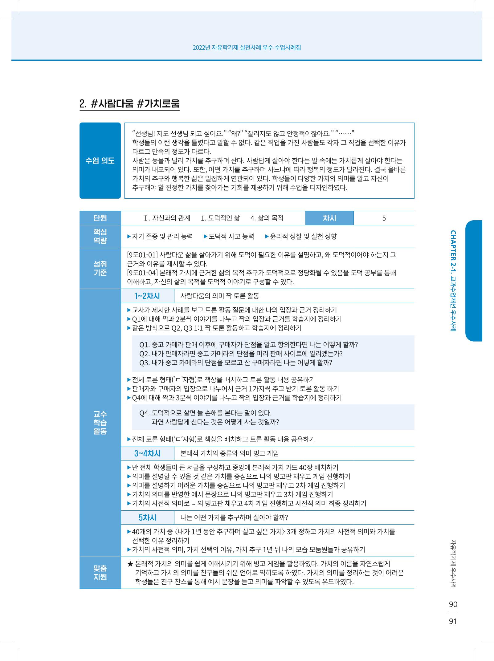 2022년 자유학기제 실천사례 연구대회 수업사례집 91페이지