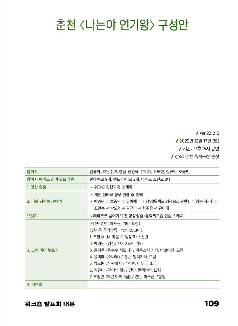 2022 장애인창작공연예술워크숍 Hello 프로젝트 시즌2 - 나는야 연기왕 기록집 111페이지