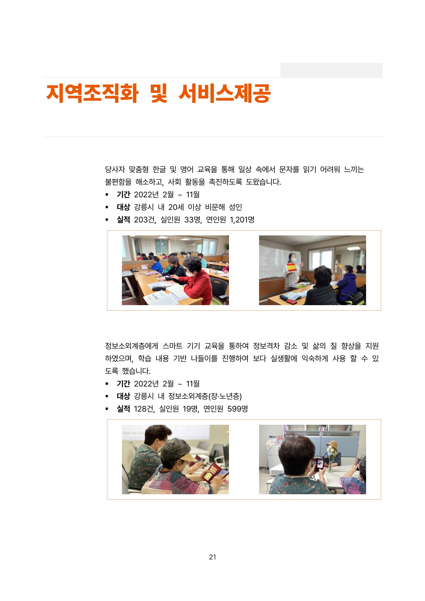 2022년 강릉종합사회복지관 사업보고서 21페이지