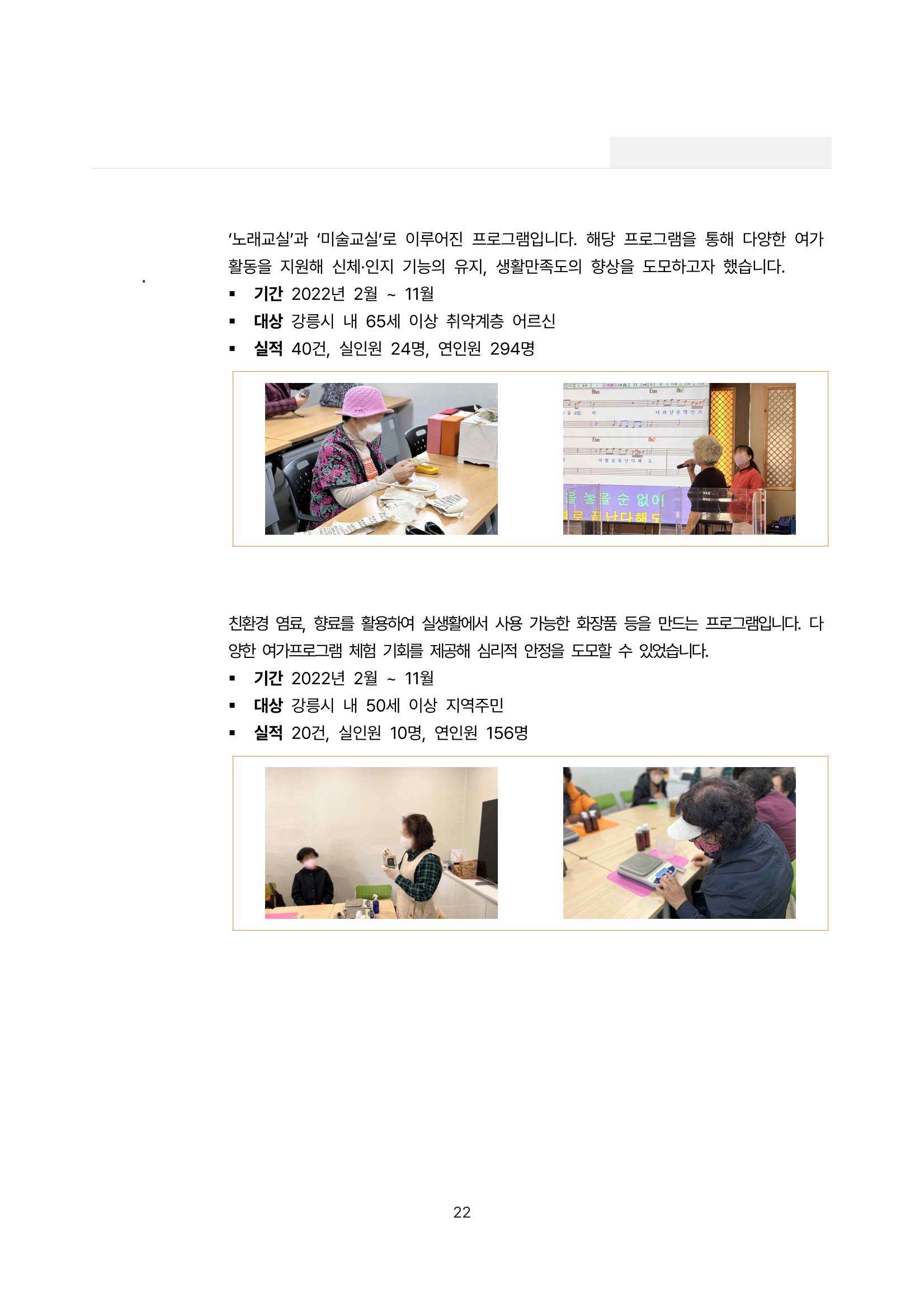 2022년 강릉종합사회복지관 사업보고서 22페이지