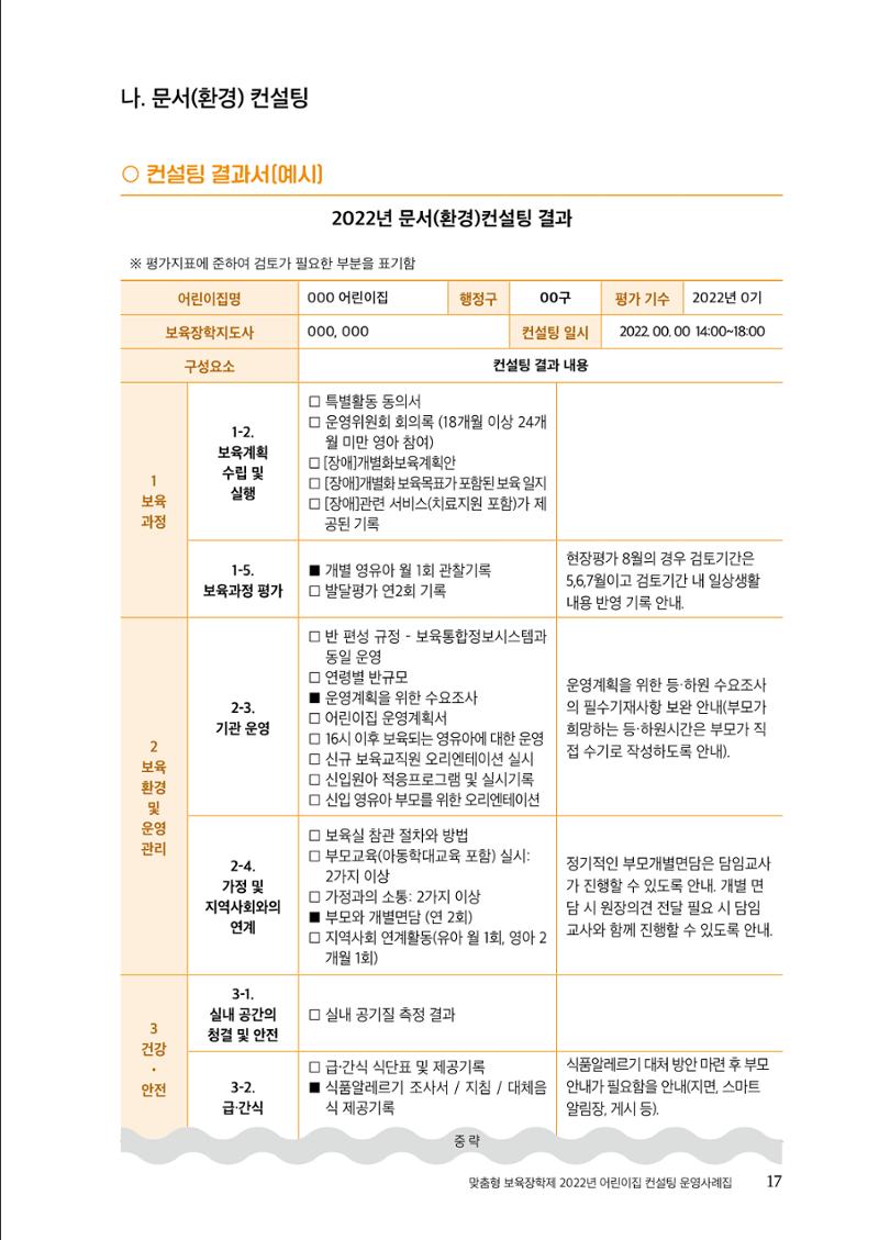 『맞춤형 보육장학제』 2022년 어린이집 컨설팅 사례집 17페이지