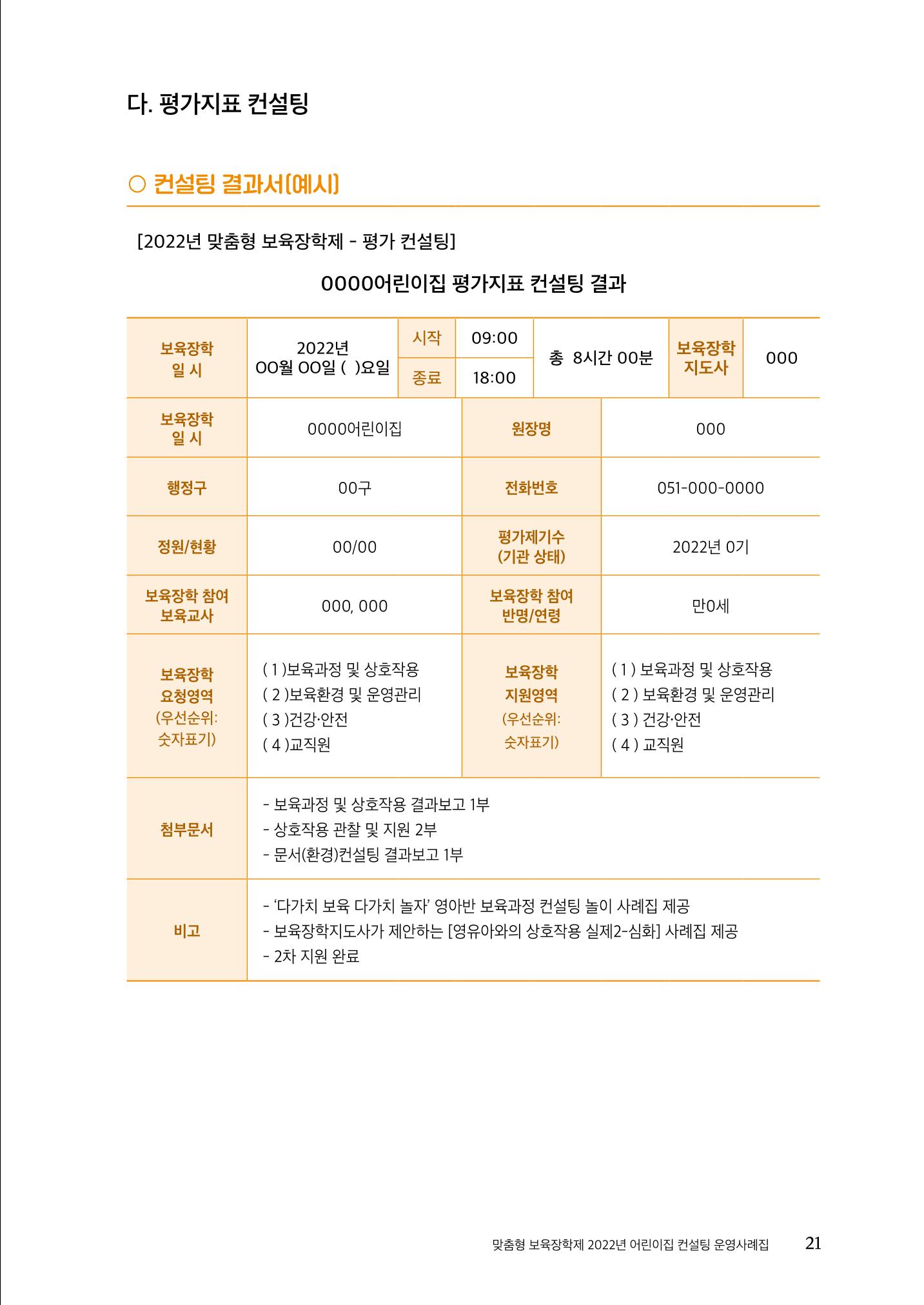 『맞춤형 보육장학제』 2022년 어린이집 컨설팅 사례집 21페이지