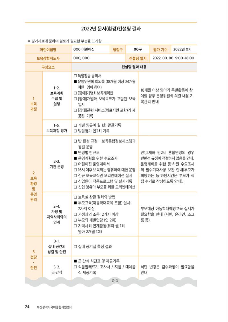 『맞춤형 보육장학제』 2022년 어린이집 컨설팅 사례집 24페이지