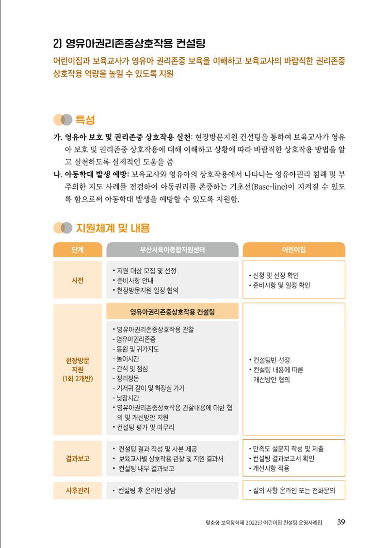 『맞춤형 보육장학제』 2022년 어린이집 컨설팅 사례집 39페이지