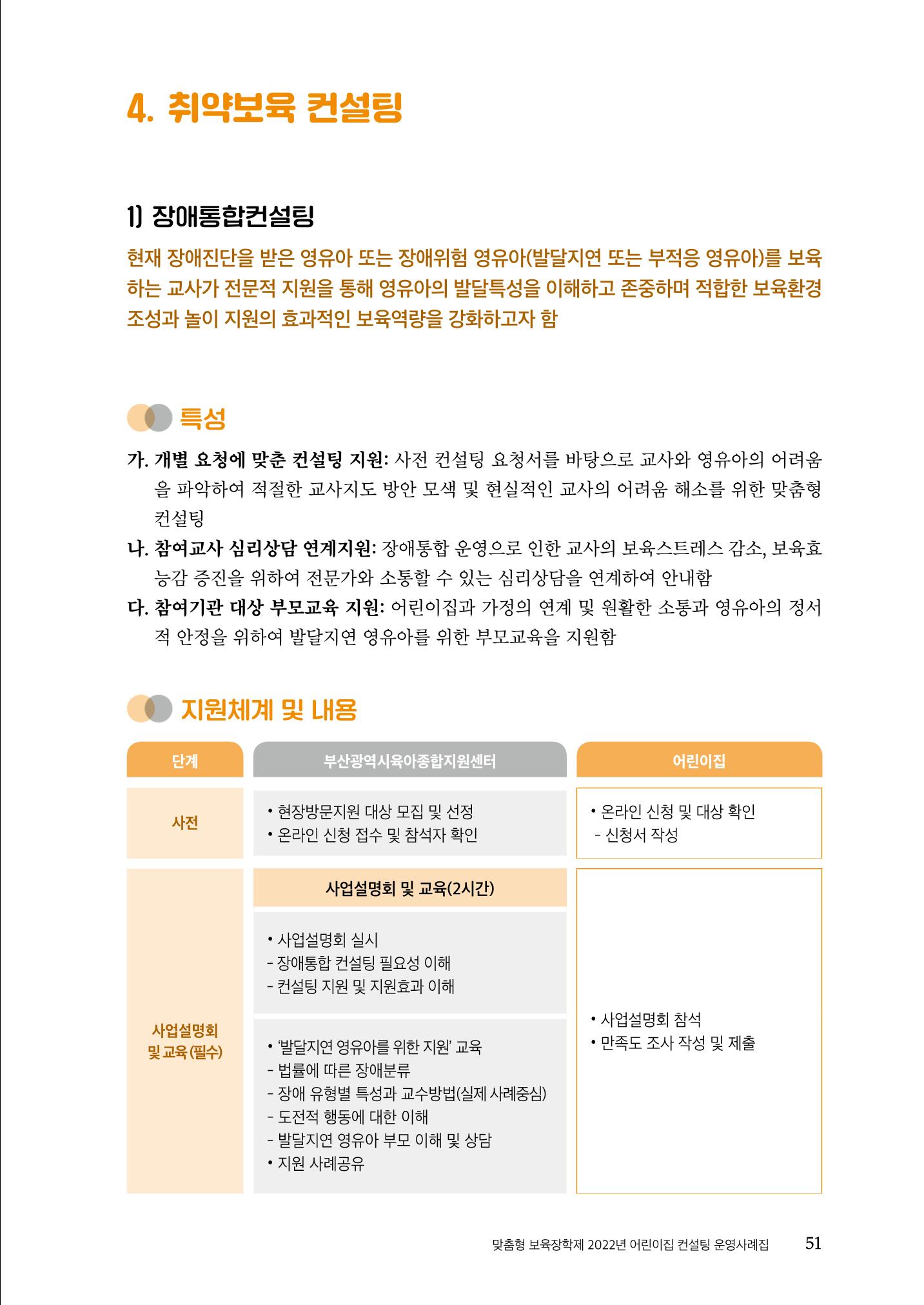 『맞춤형 보육장학제』 2022년 어린이집 컨설팅 사례집 51페이지