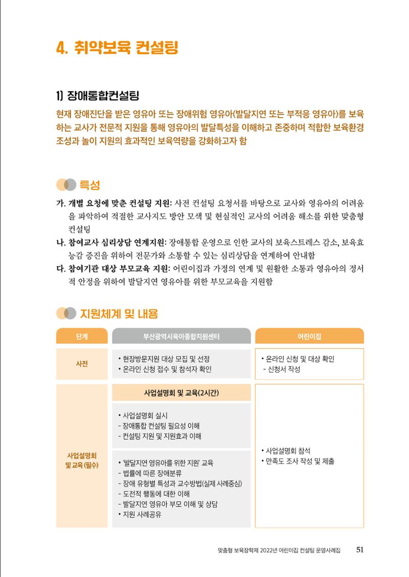 『맞춤형 보육장학제』 2022년 어린이집 컨설팅 사례집 51페이지