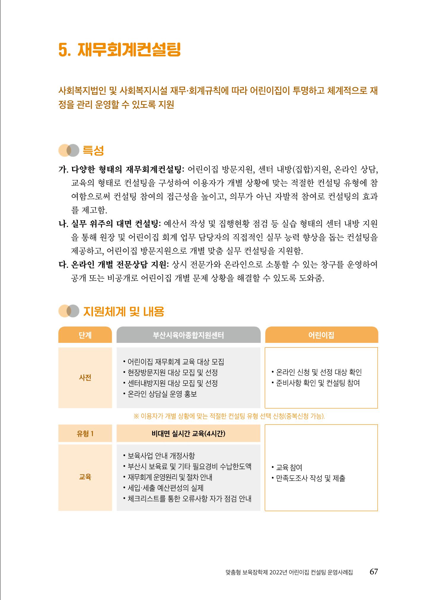 『맞춤형 보육장학제』 2022년 어린이집 컨설팅 사례집 67페이지