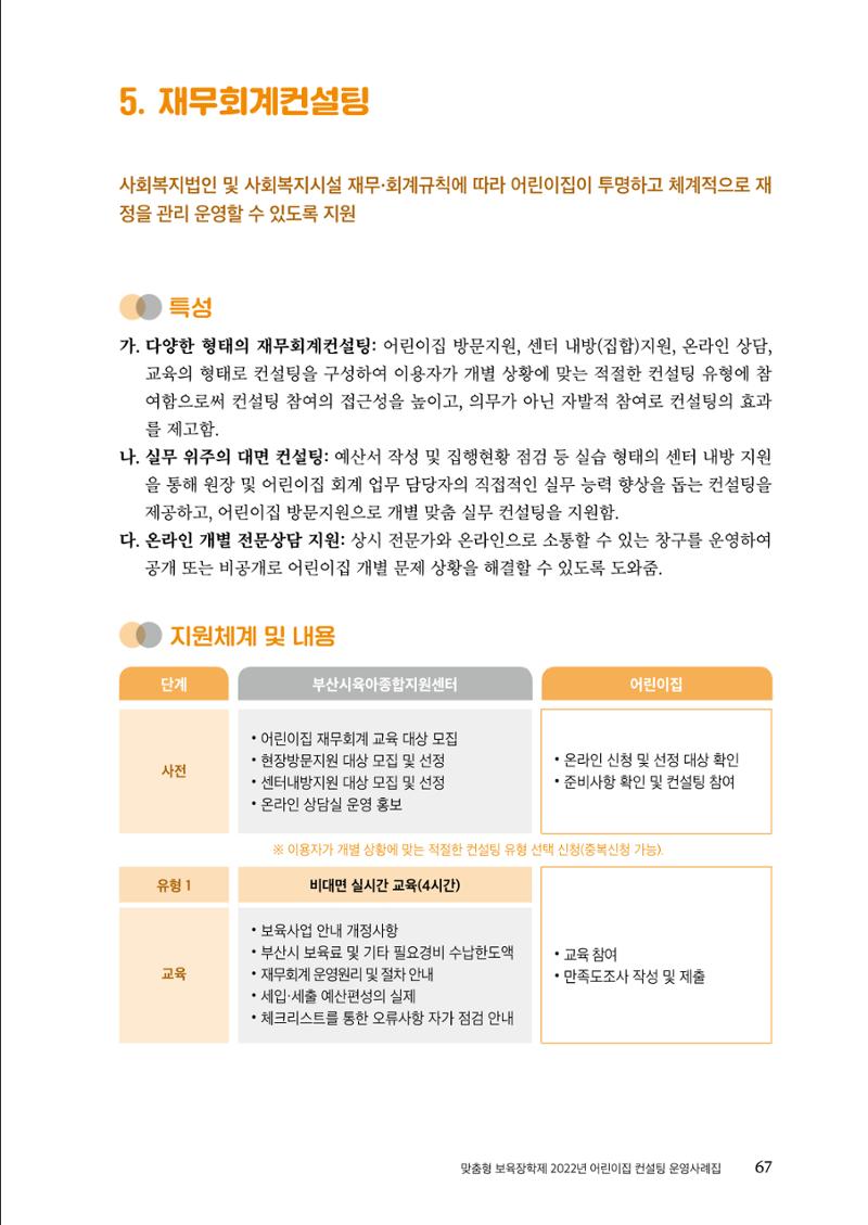 『맞춤형 보육장학제』 2022년 어린이집 컨설팅 사례집 67페이지