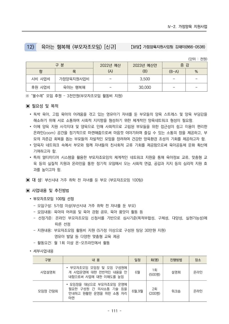 2023 부산광역시육아종합지원센터 변경사업계획서 113페이지