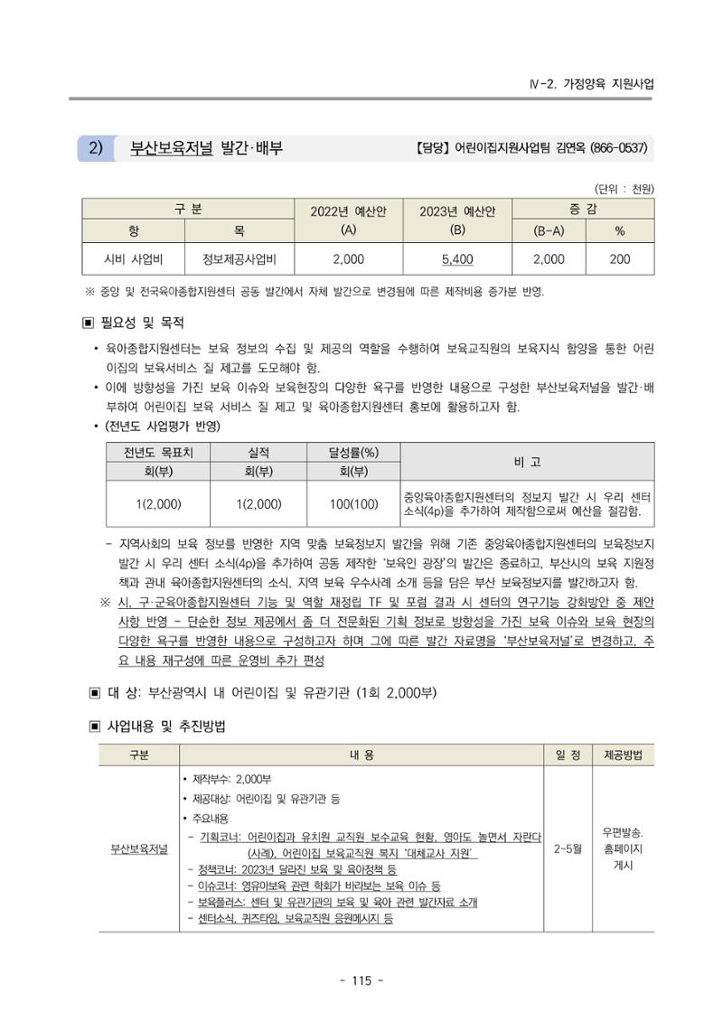 2023 부산광역시육아종합지원센터 변경사업계획서 117페이지