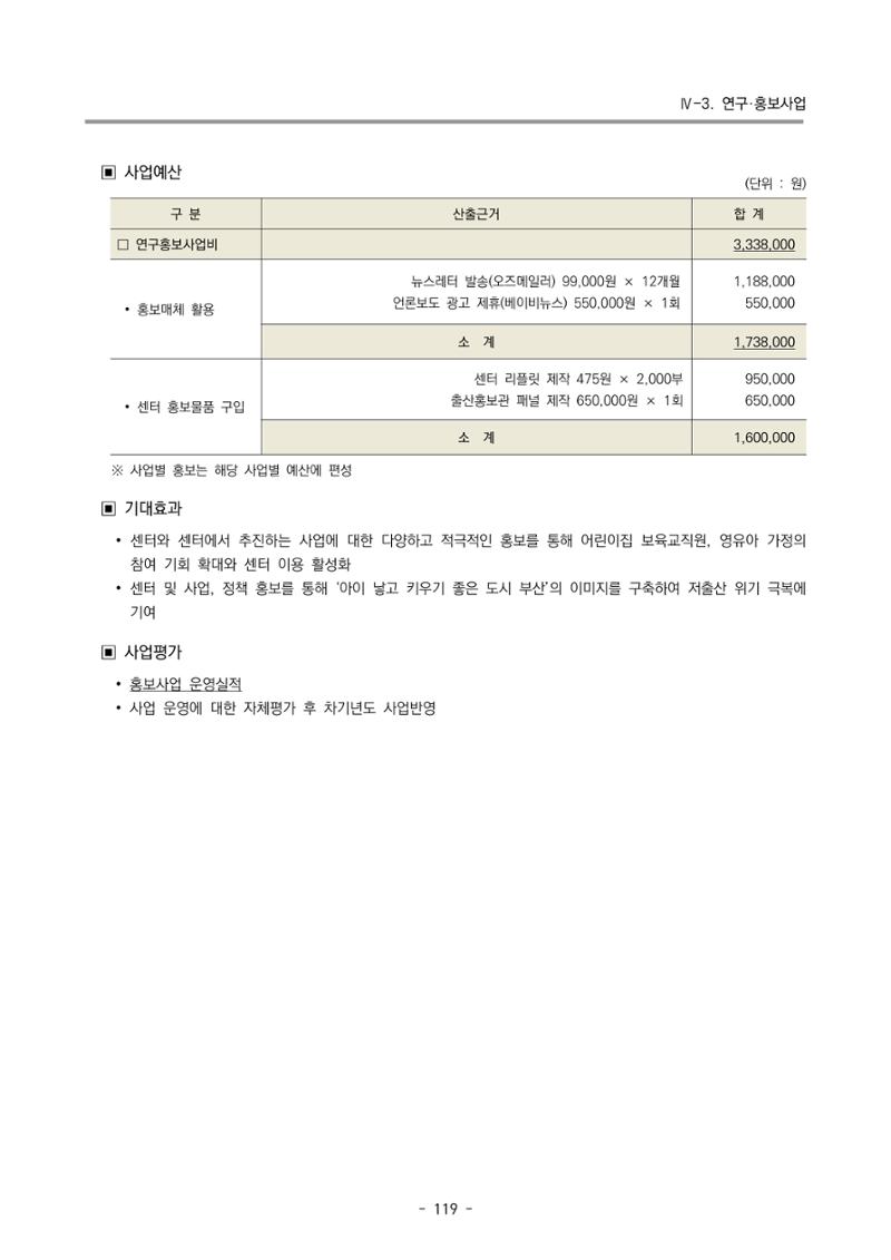 2023 부산광역시육아종합지원센터 변경사업계획서 121페이지