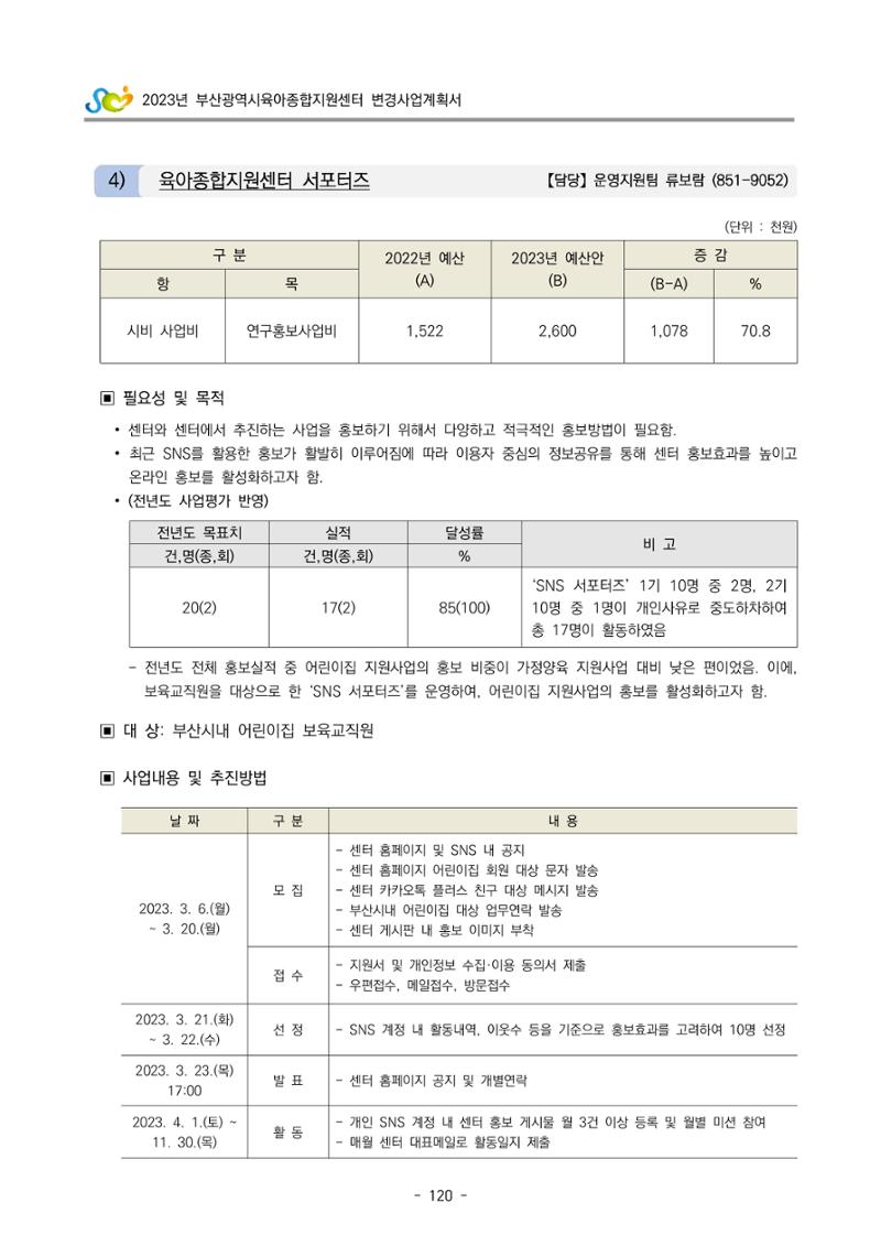 2023 부산광역시육아종합지원센터 변경사업계획서 122페이지