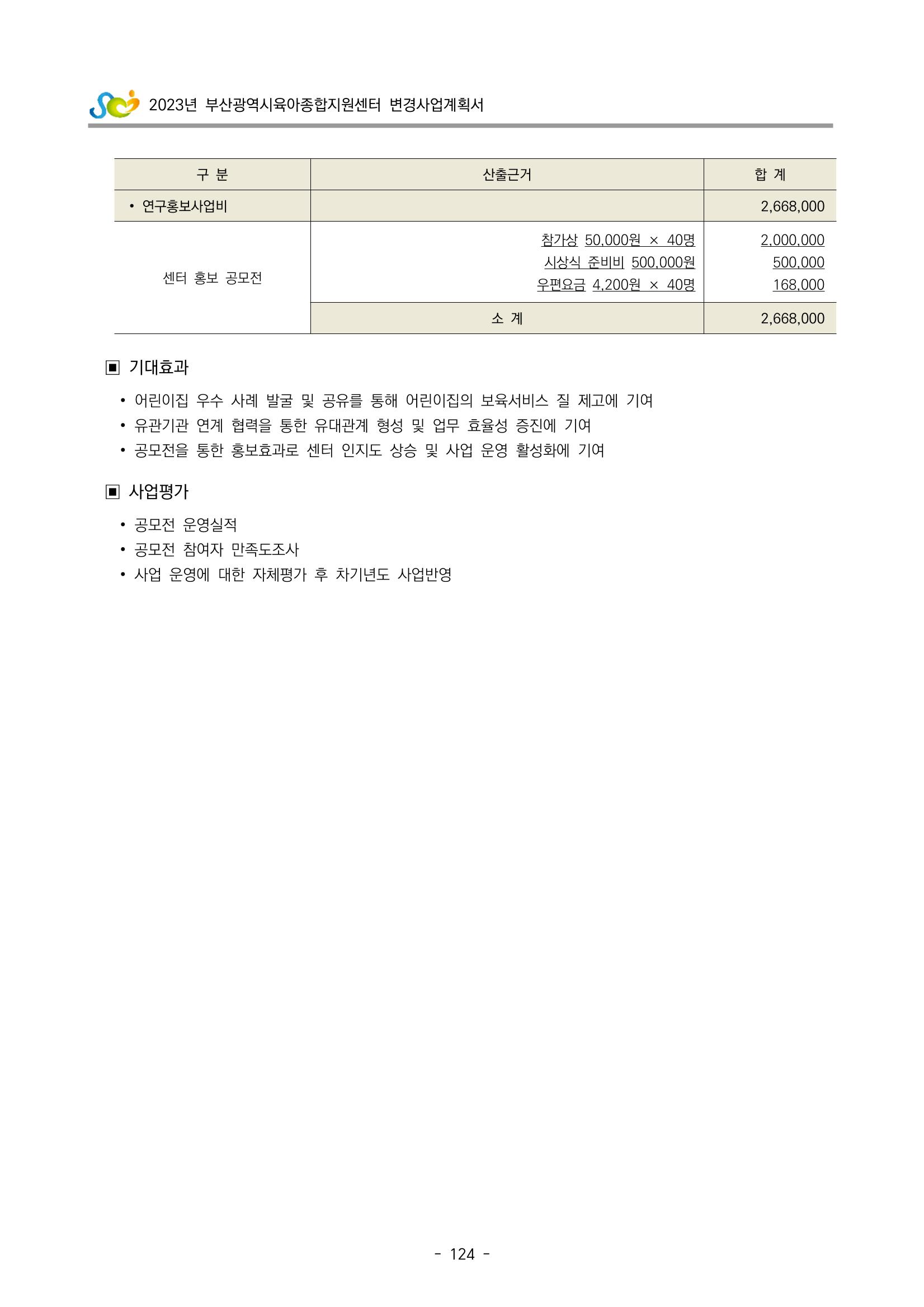 2023 부산광역시육아종합지원센터 변경사업계획서 126페이지