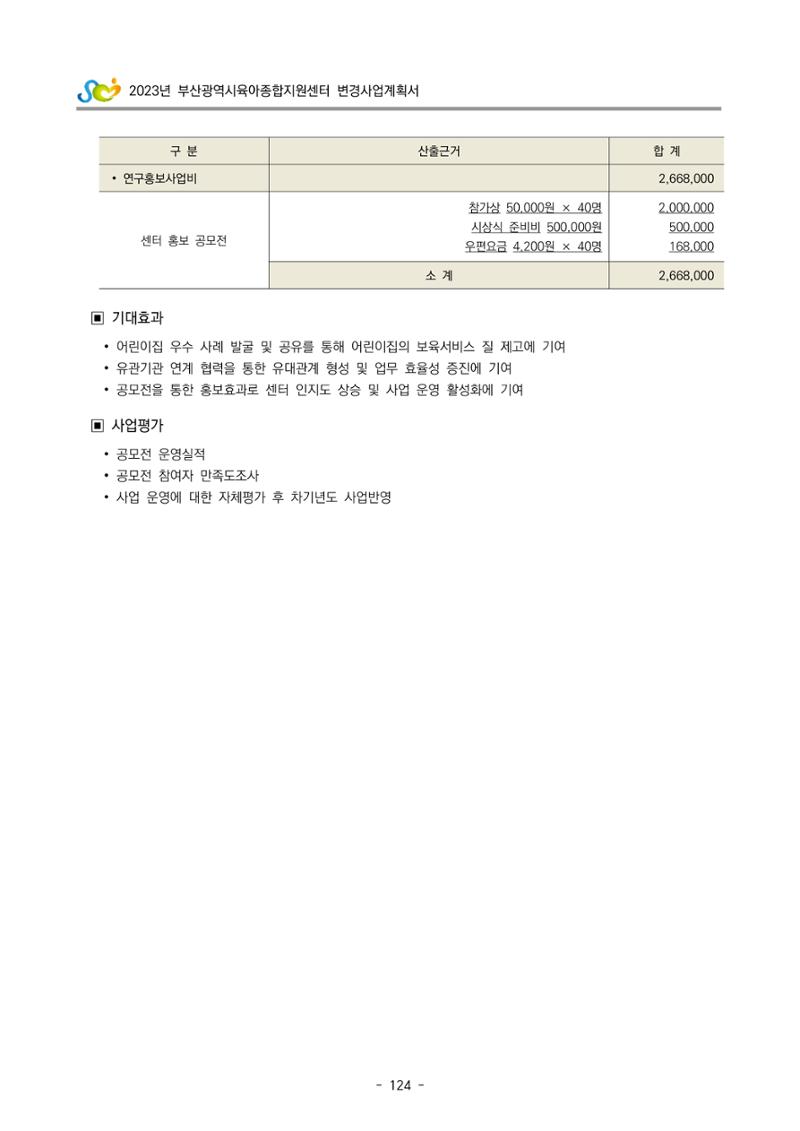 2023 부산광역시육아종합지원센터 변경사업계획서 126페이지