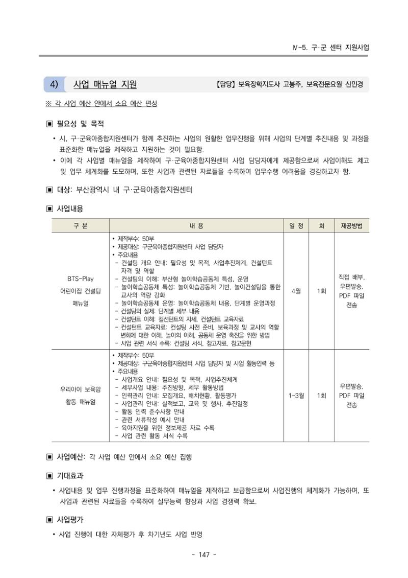 2023 부산광역시육아종합지원센터 변경사업계획서 149페이지